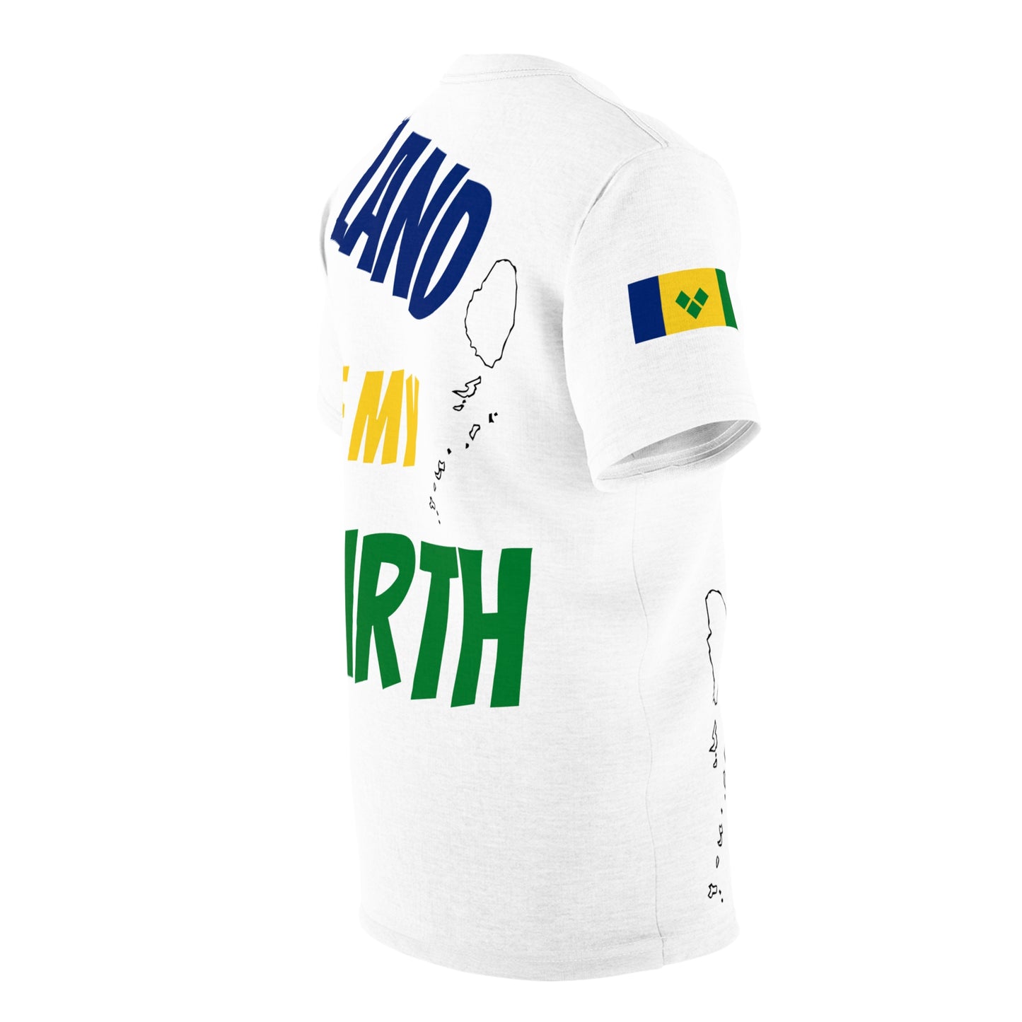 Fetren: Land Of My Birth Soca Unisex Tee W Saint Vincent Flag (White /With Color) Island Front