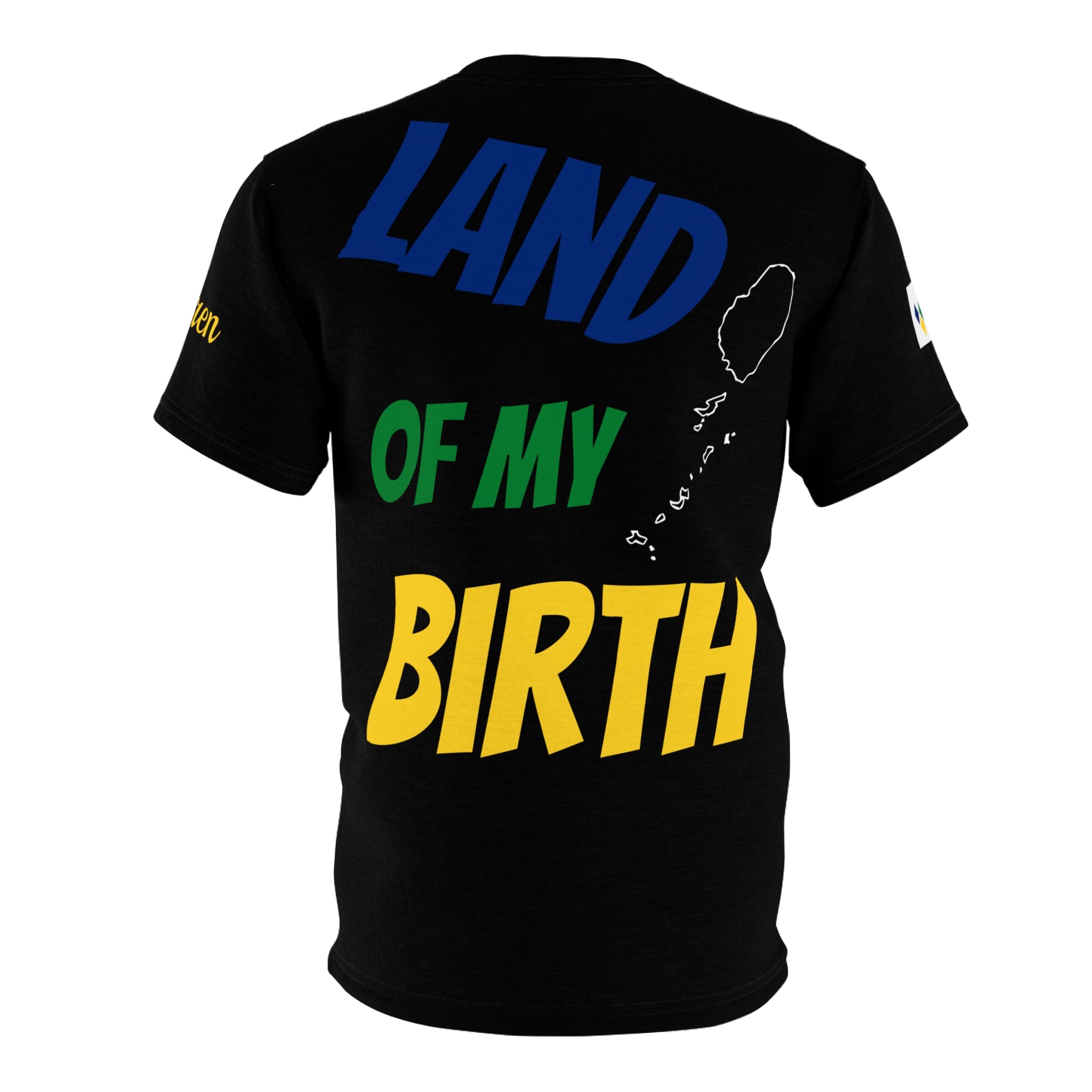 Fetren: Land Of My Birth Soca Unisex Tee W Saint Vincent Flag (Black /With Color) Island Front-Fete Massive