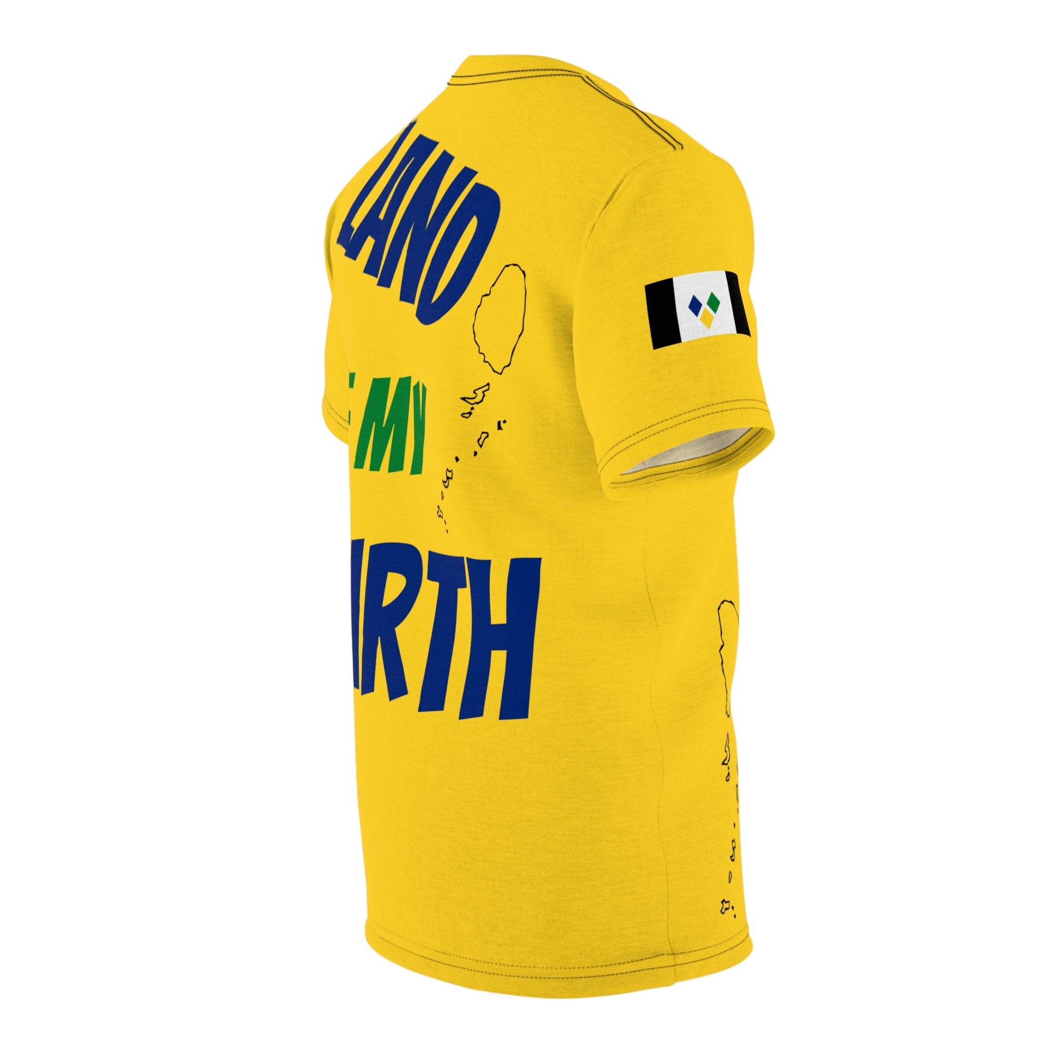 Fetren: Land Of My Birth Soca Unisex Tee W Saint Vincent Flag (Yellow /With Color) Island Front-Fete Massive