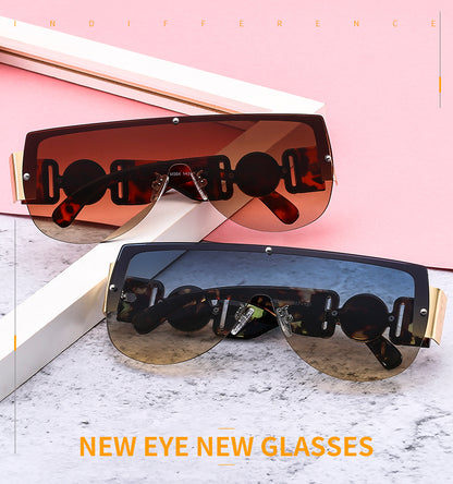 Fetting One Piece Metal Half Frame Sunglasses