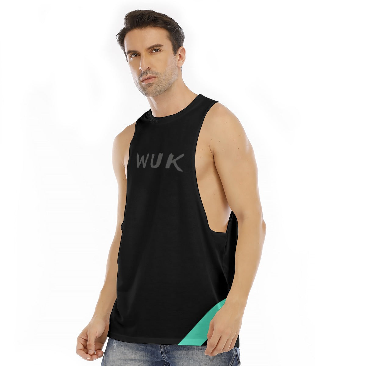 WUK Men's O-neck Long Tank Top Blue Trim-Fete Massive