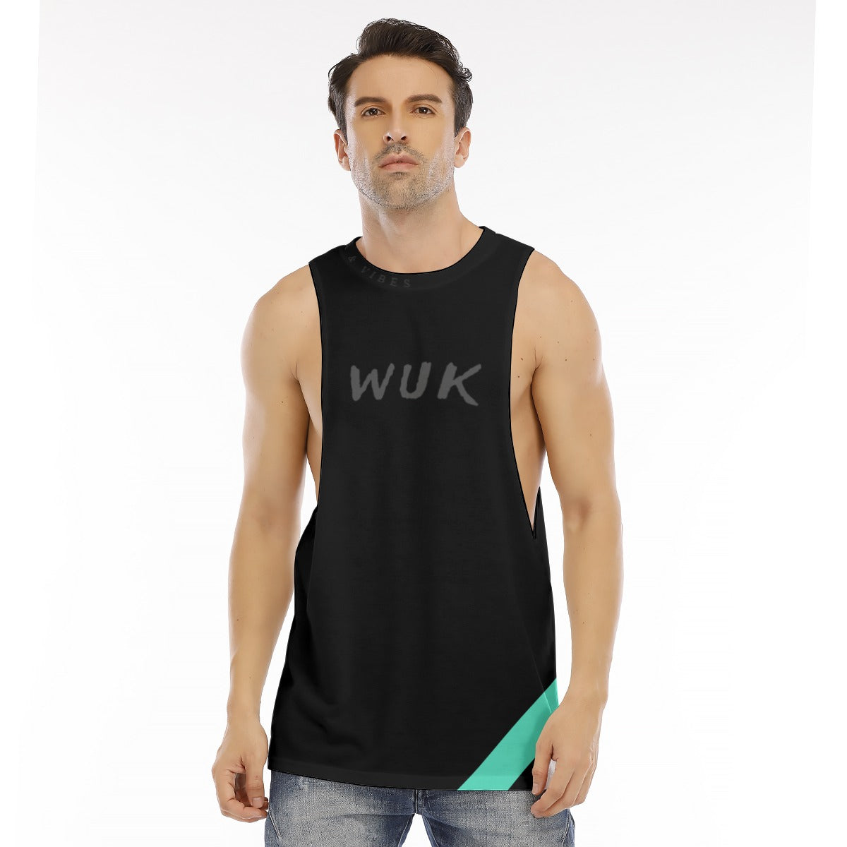 WUK Men's O-neck Long Tank Top Blue Trim-Fete Massive