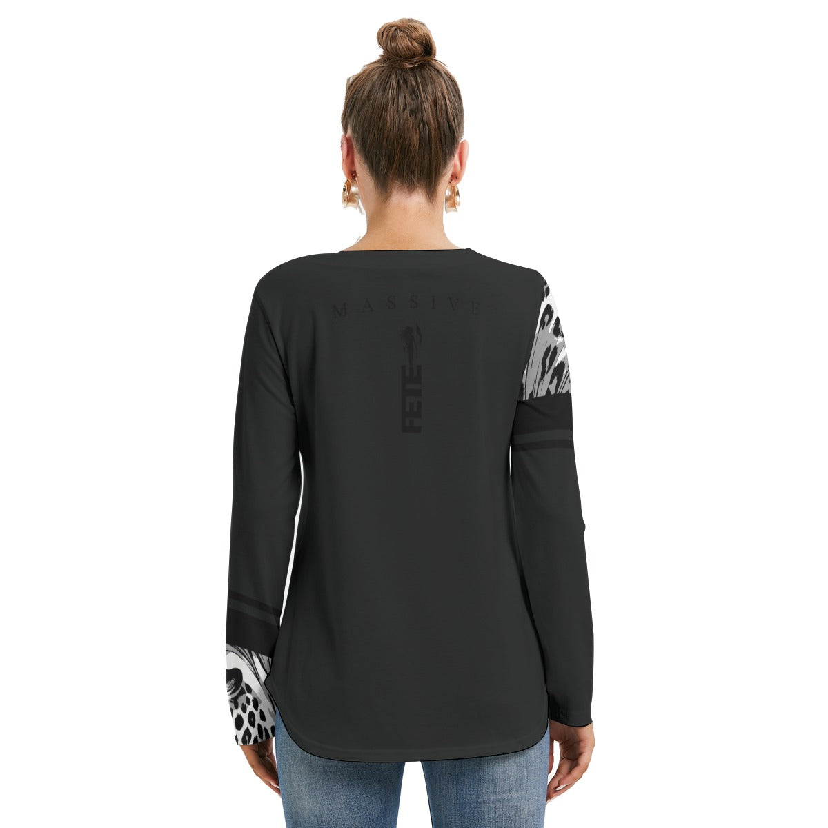 Women's Long Sleeve Neckline Tie Sweatshirt