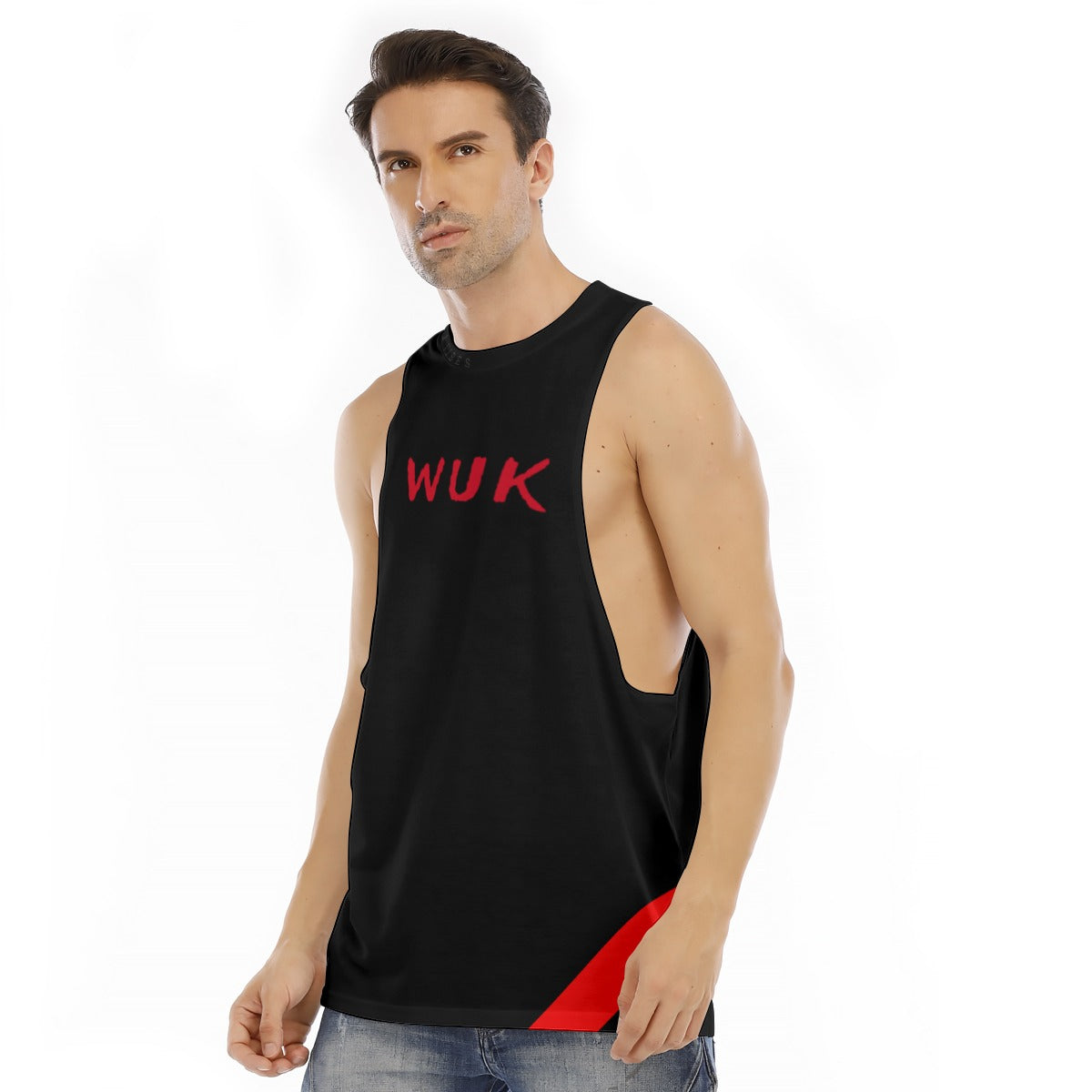 WUK Men's O-neck Long Tank Top (Red Trim)-Fete Massive