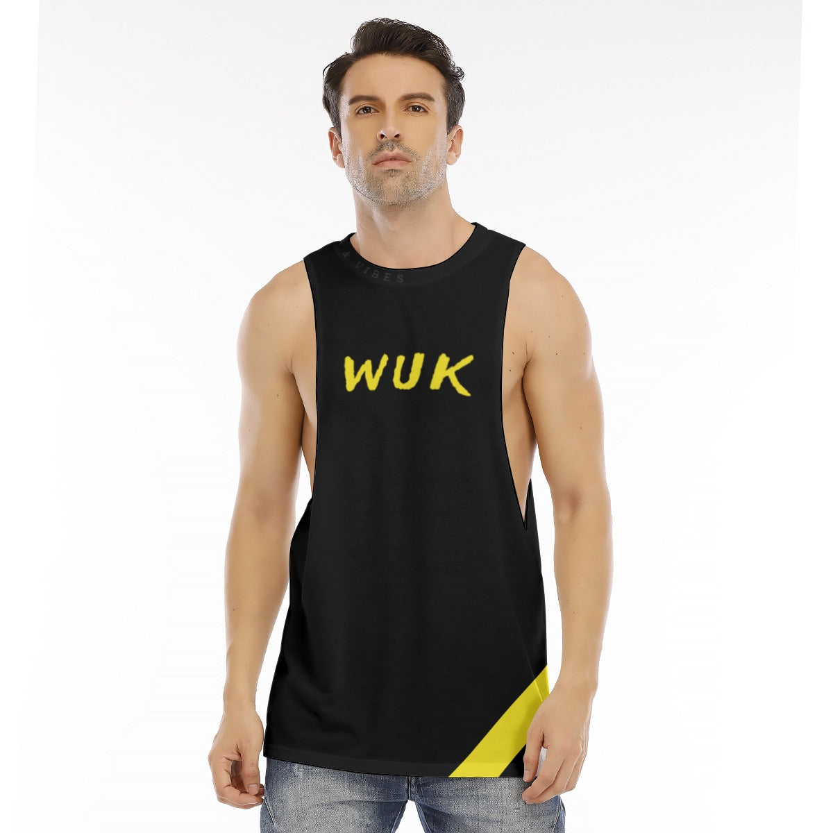 WUK Men's O-neck Long Tank Top (Yellow Strip)-Fete Massive