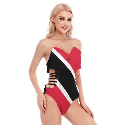 Women's Tube Top Bodysuit With Side Black Straps