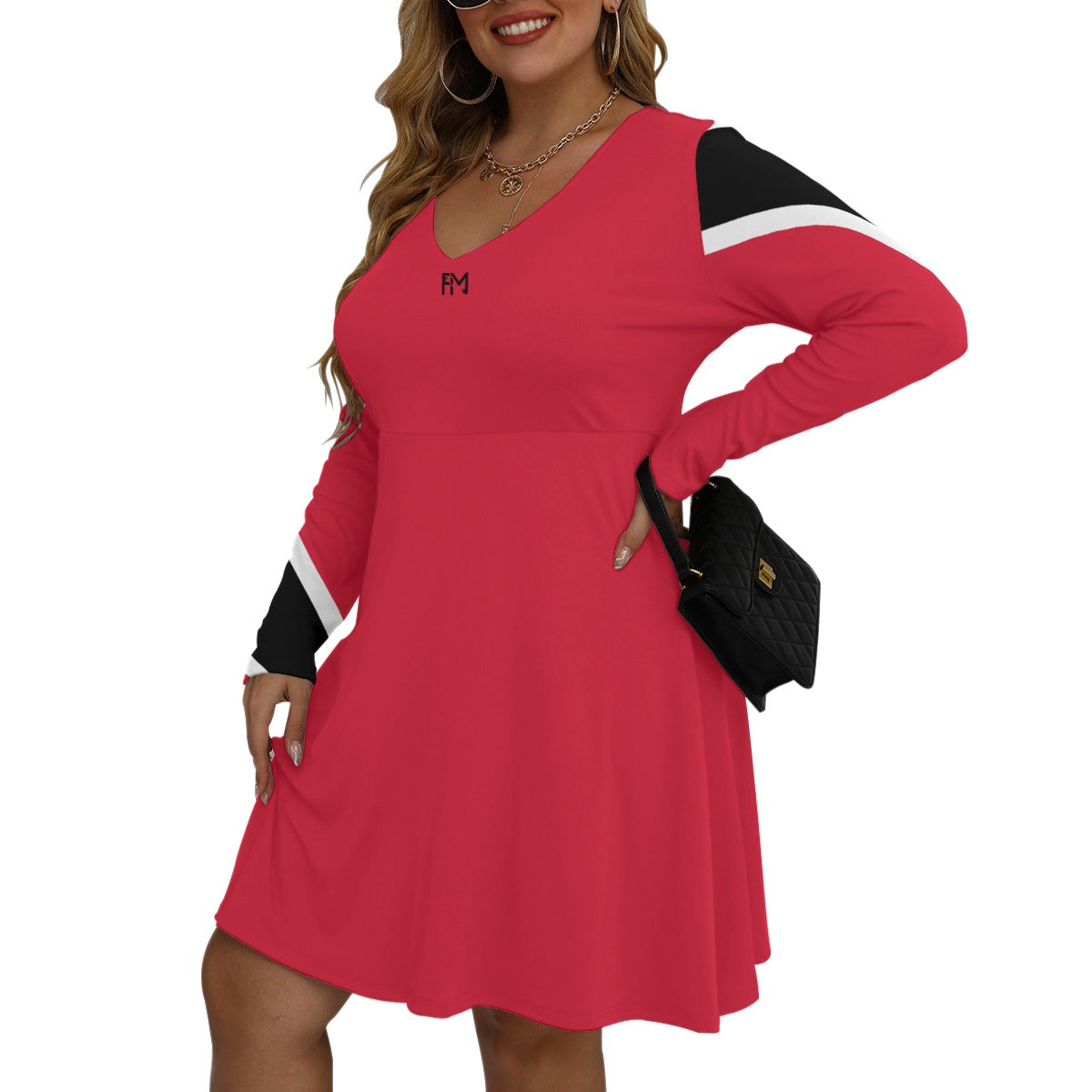 Women's V-neck Long Sleeve Dress (Plus Size)