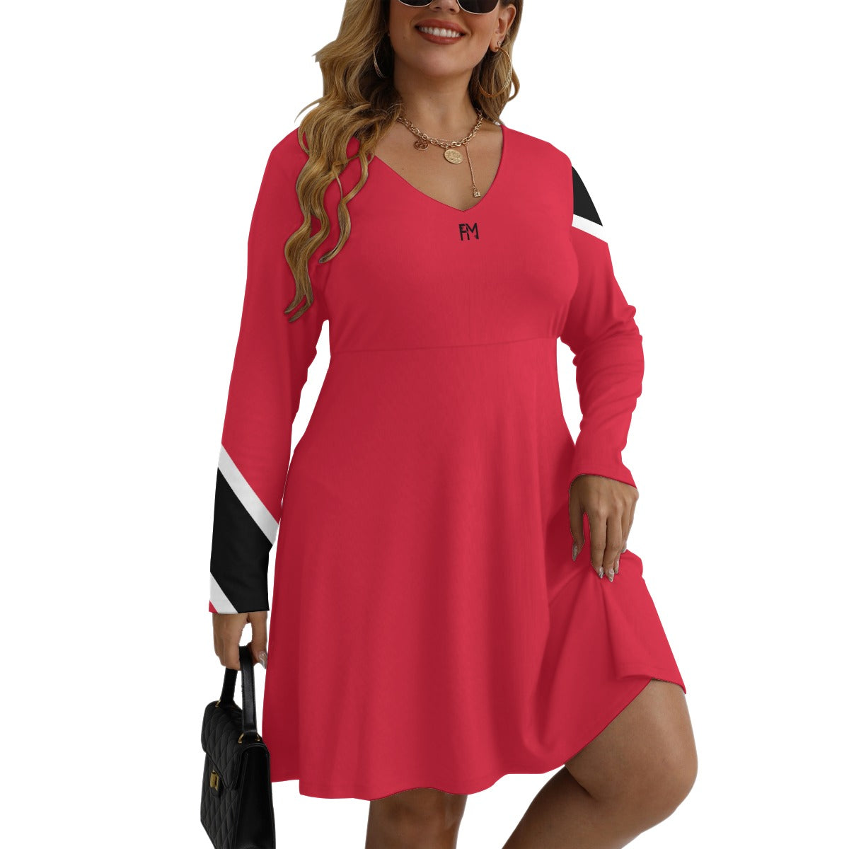 Women's V-neck Long Sleeve Dress (Plus Size)