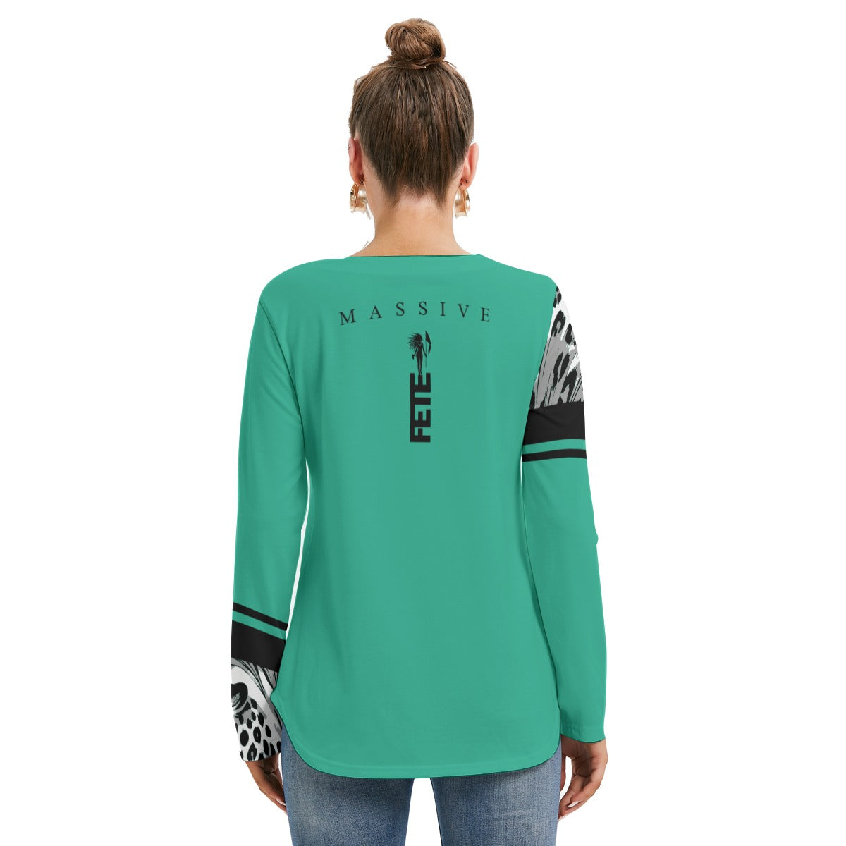 Women's Long Sleeve Neckline Tie Sweatshirt