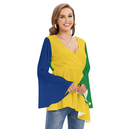 Women's V-neck Blouse With Flared Sleeves