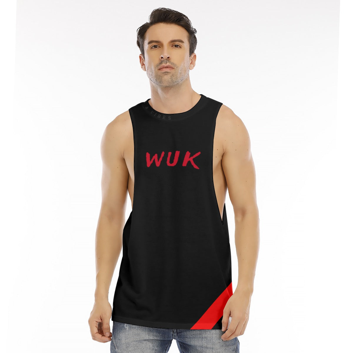 WUK Men's O-neck Long Tank Top (Red Trim)-Fete Massive