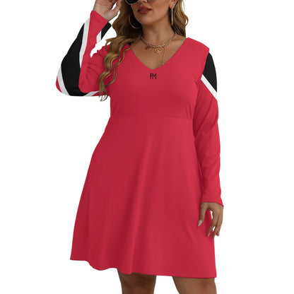 Women's V-neck Long Sleeve Dress (Plus Size)