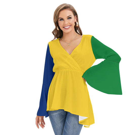 Women's V-neck Blouse With Flared Sleeves