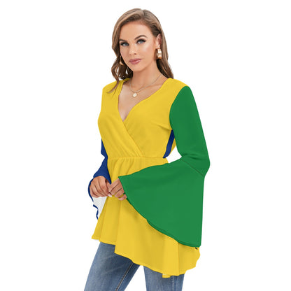 Women's V-neck Blouse With Flared Sleeves