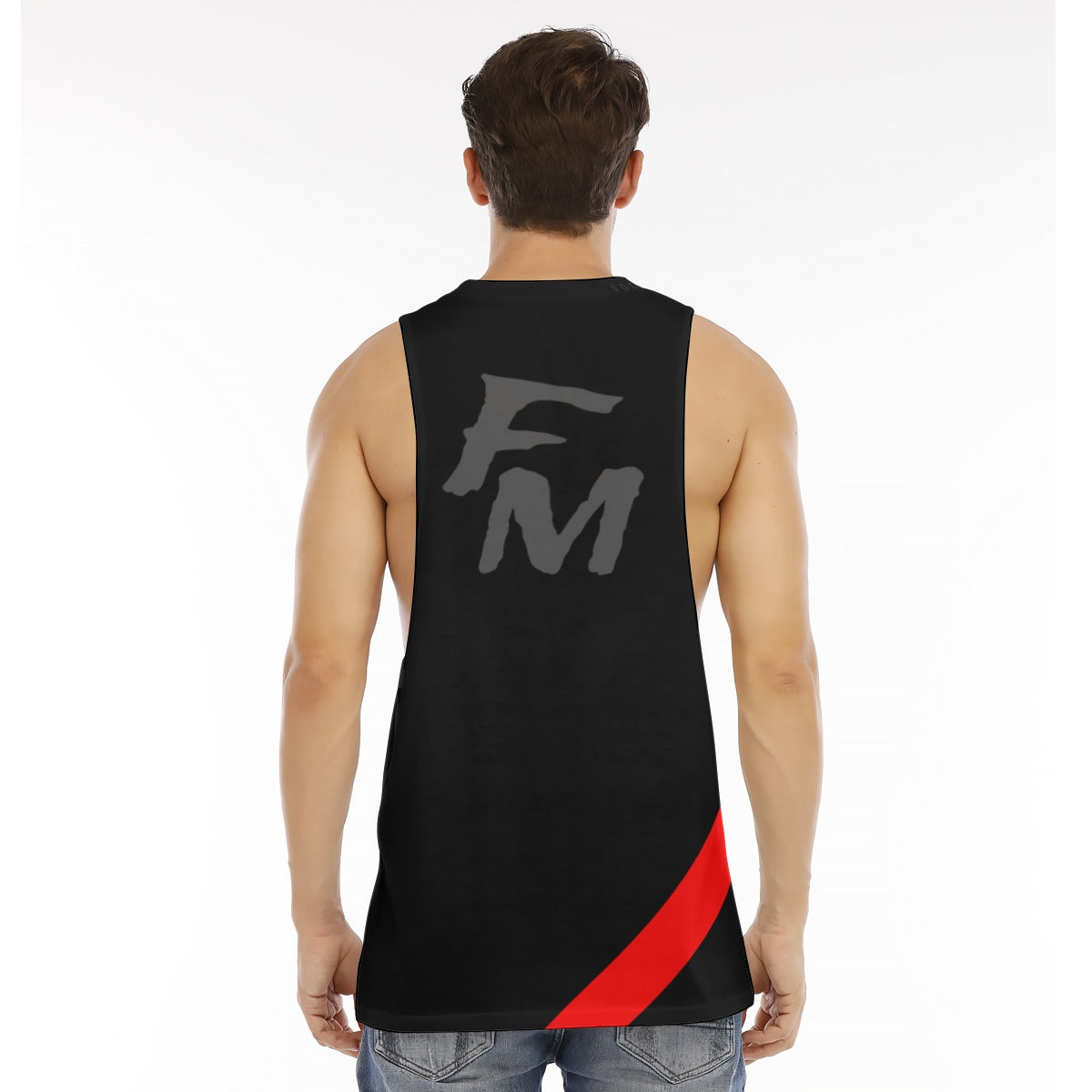 WUK Men's O-neck Long Tank Top (Red Trim)-Fete Massive