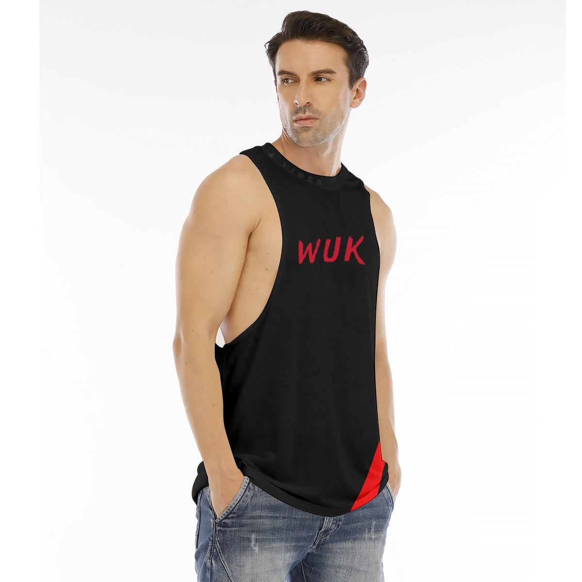 WUK Men's O-neck Long Tank Top (Red Trim)-Fete Massive