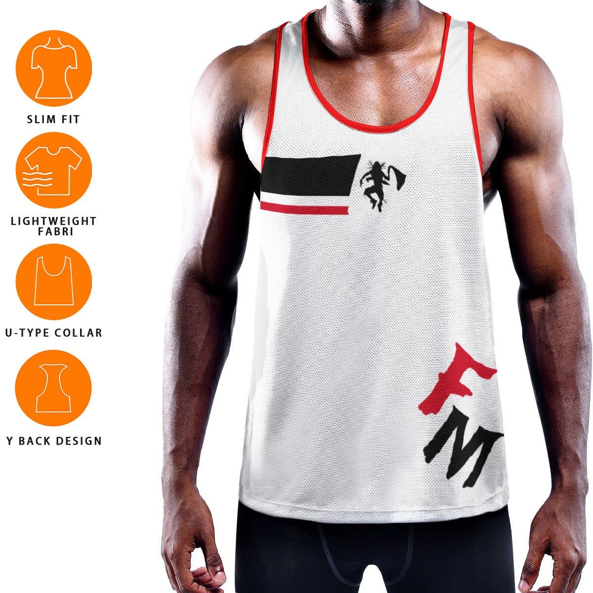 WUK Men's Slim Y-Back Muscle Tank Top (Red & Black Trim)-Fete Massive