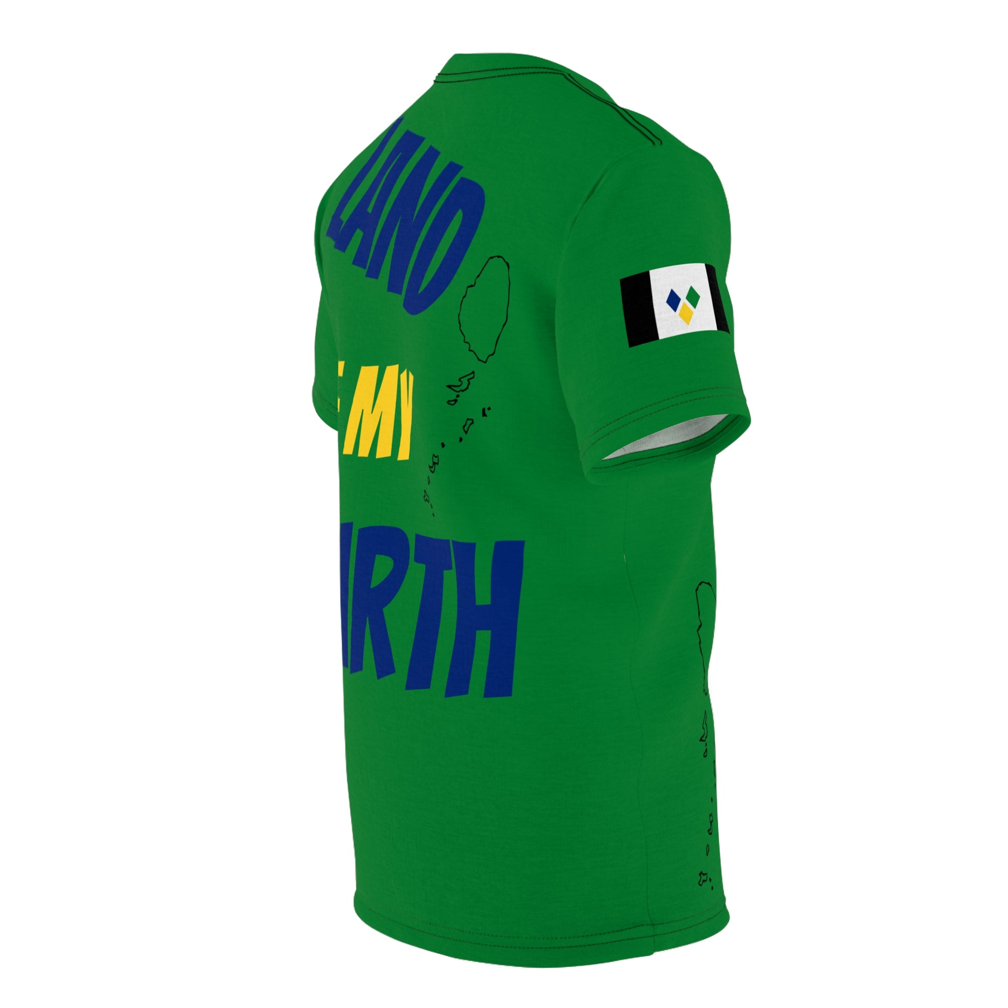 Fetren: Land Of My Birth Soca Unisex Tee W Saint Vincent Flag (Green /With Color) Island Front-Fete Massive