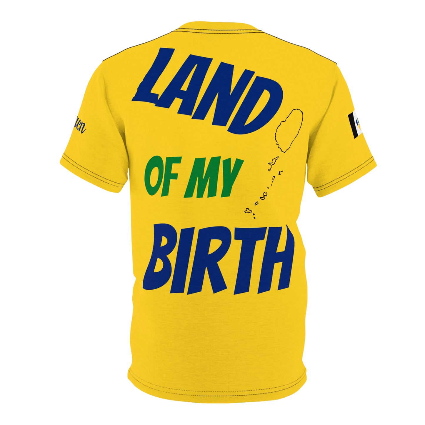 Fetren: Land Of My Birth Soca Unisex Tee W Saint Vincent Flag (Yellow /With Color) Island Front