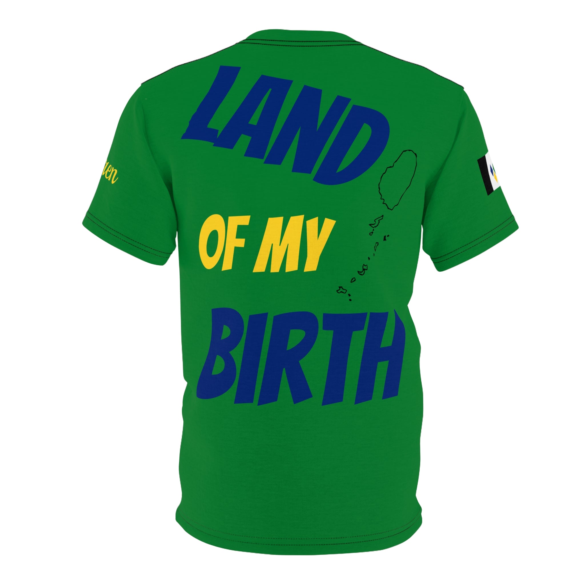 Fetren: Land Of My Birth Soca Unisex Tee W Saint Vincent Flag (Green /With Color) Island Front-Fete Massive