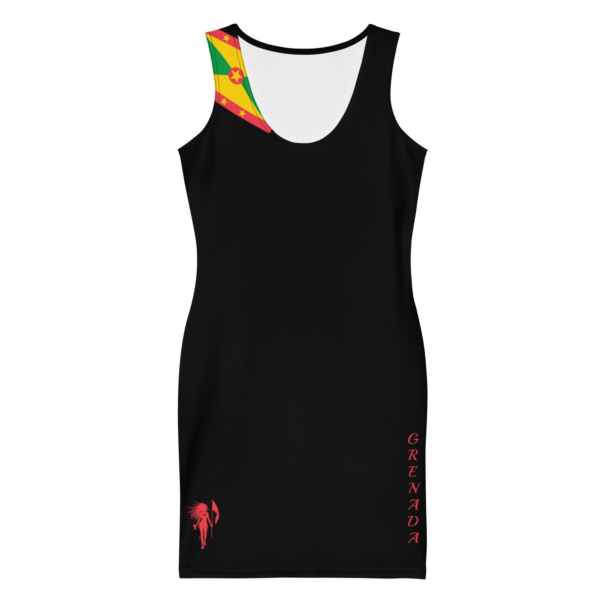 Grenada Bodycon dress (Black with Flag sleeve)-Fete Massive