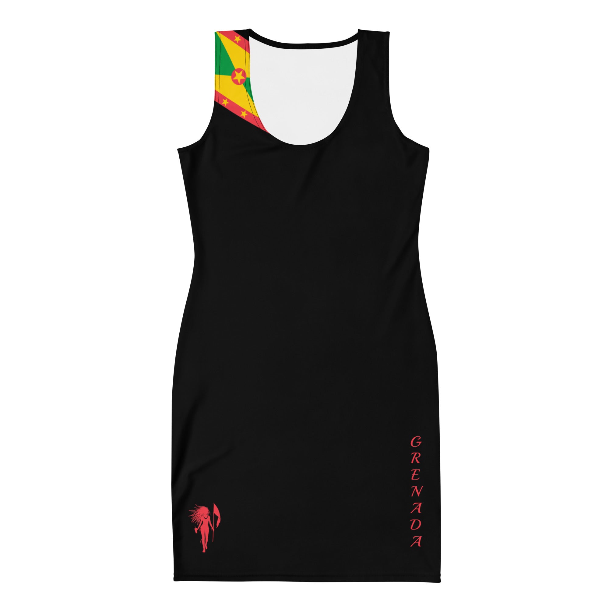 Grenada Bodycon dress (Black with Flag sleeve)-Fete Massive