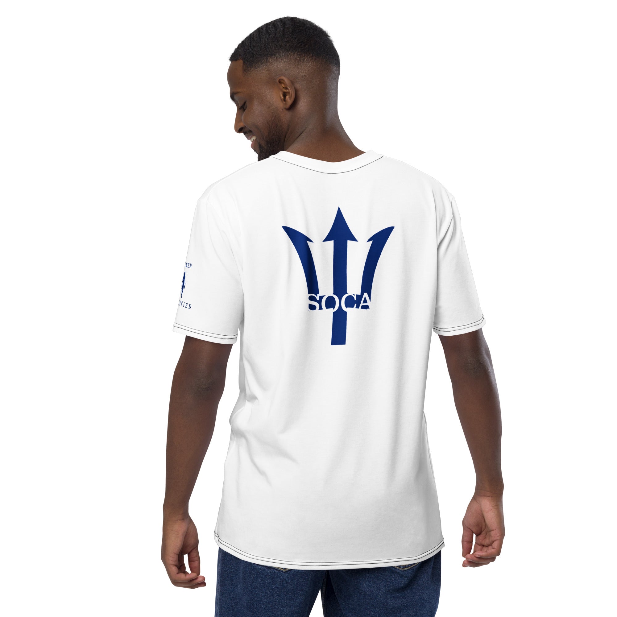 Barbados Fetren Men's t-shirt (White & Blue)-Fete Massive