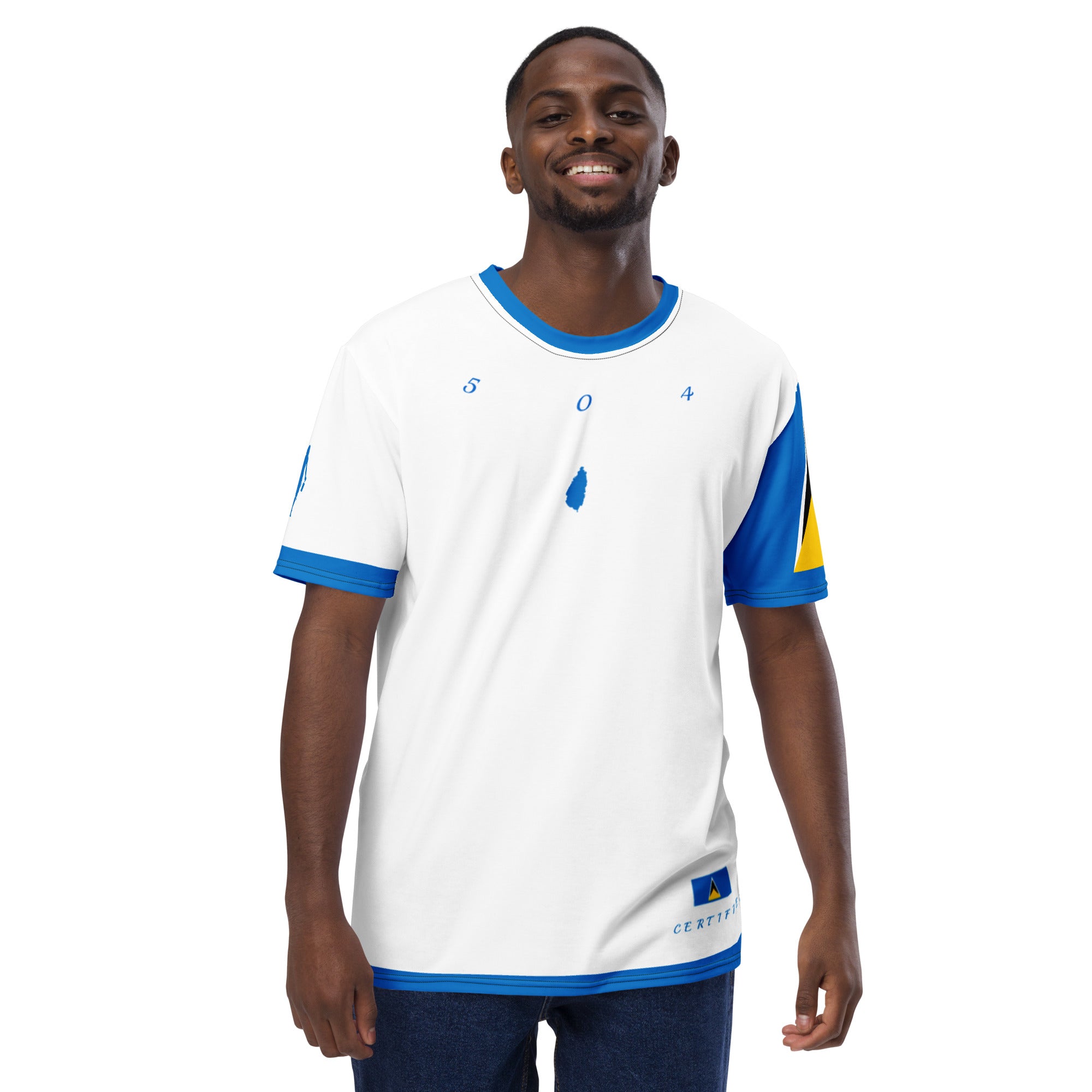 St. Lucia Flag Sleeve Men's t-shirt-Fete Massive