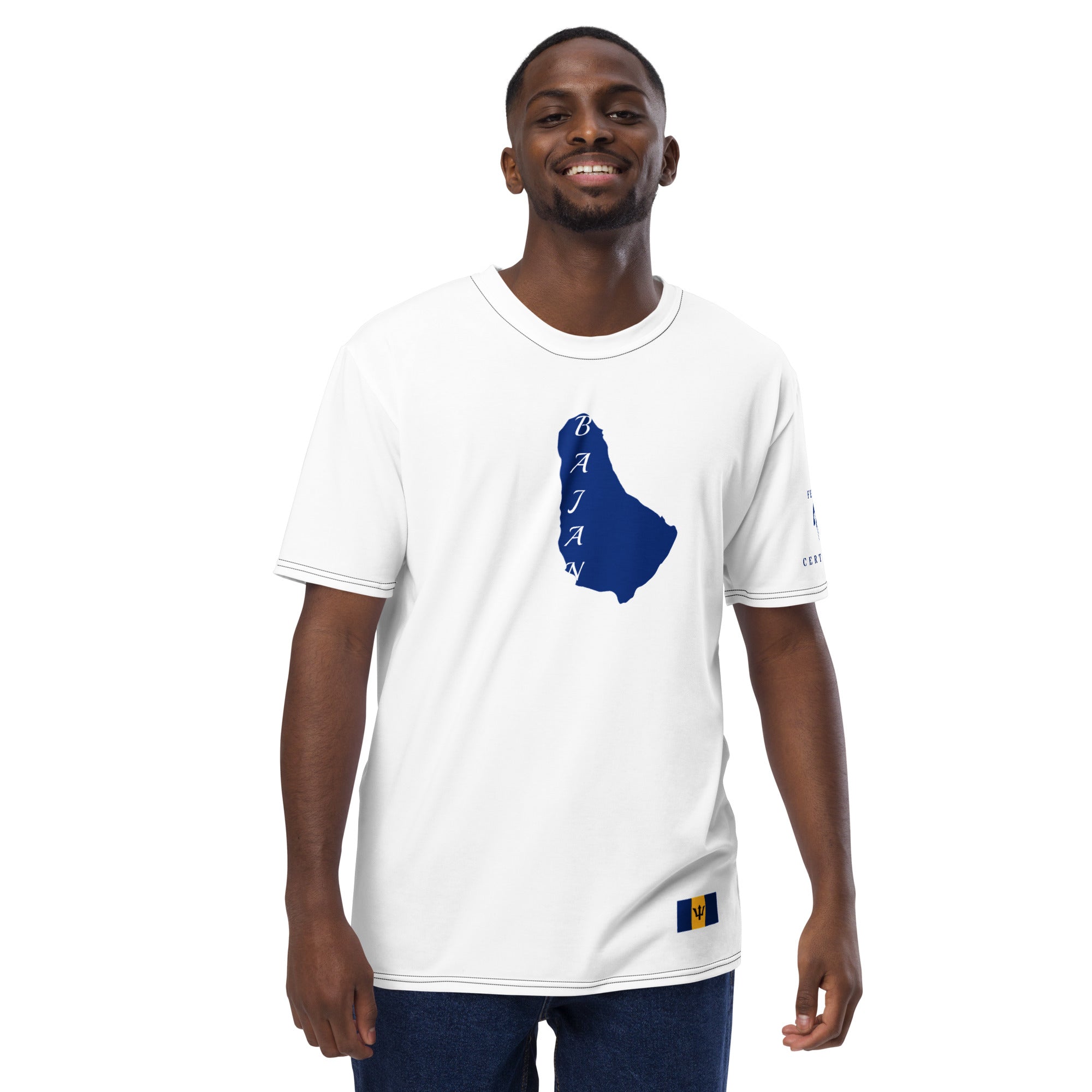 Barbados Fetren Men's t-shirt (White & Blue)-Fete Massive