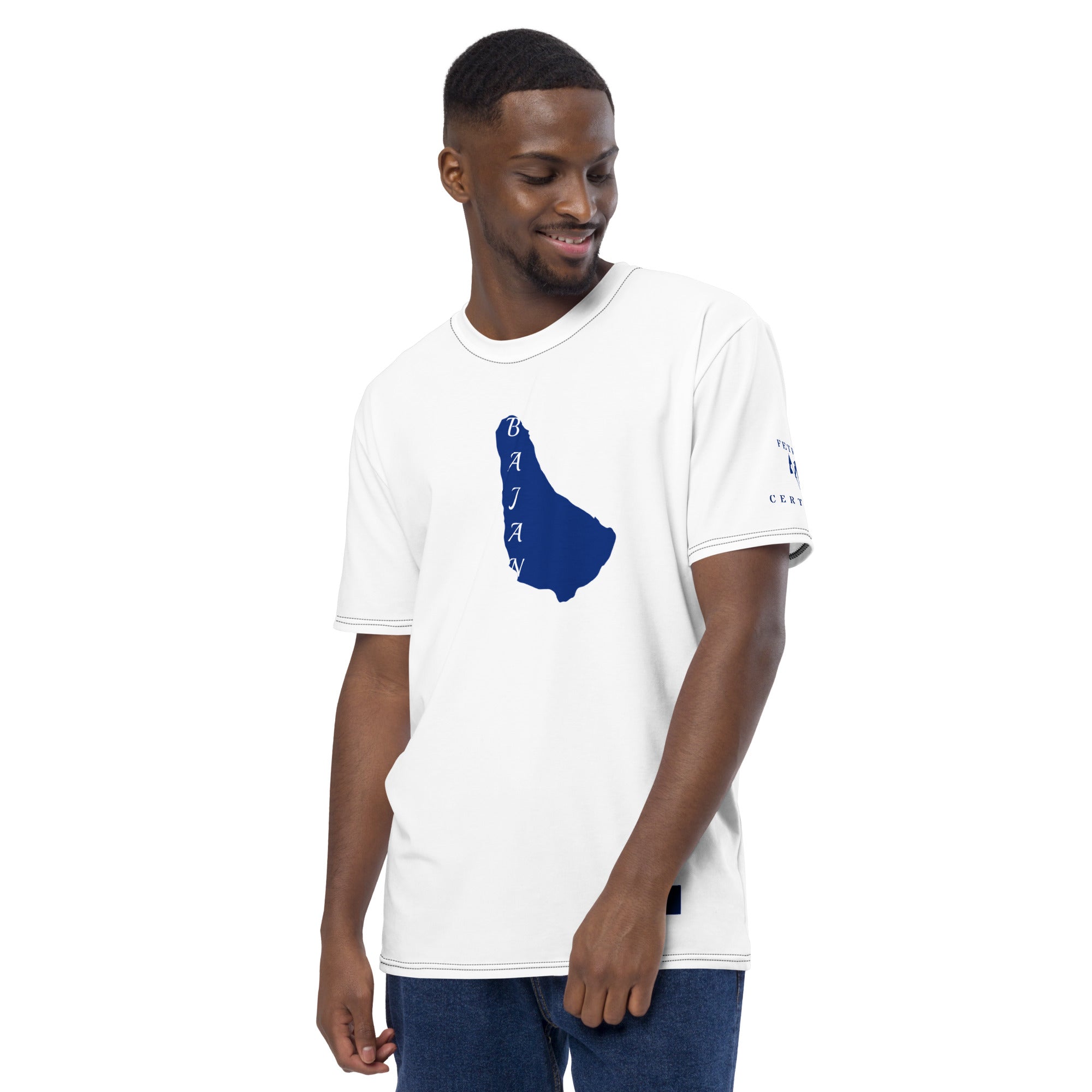 Barbados Fetren Men's t-shirt (White & Blue)-Fete Massive