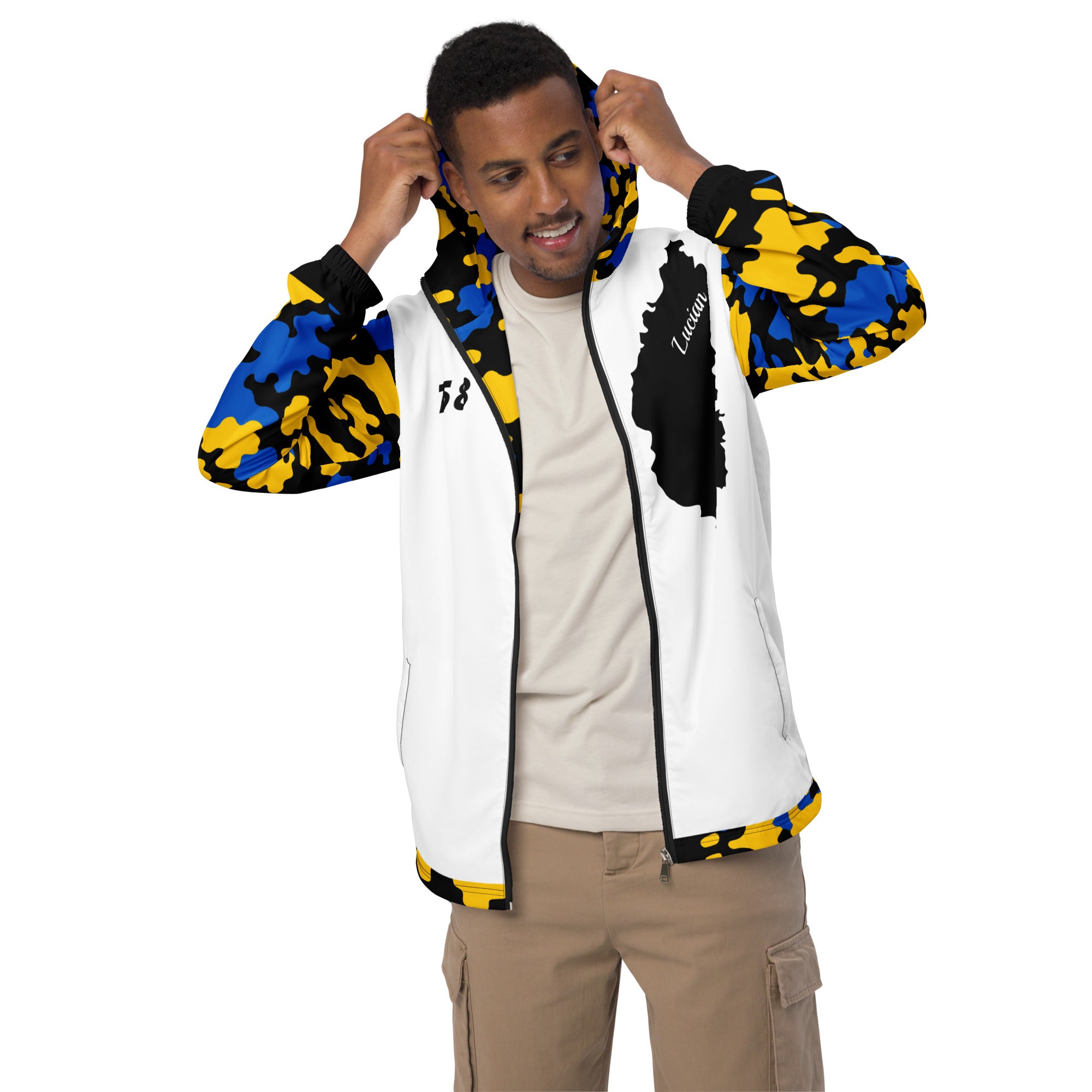 Fetren (Saint Lucia White) Men’s windbreaker-Fete Massive