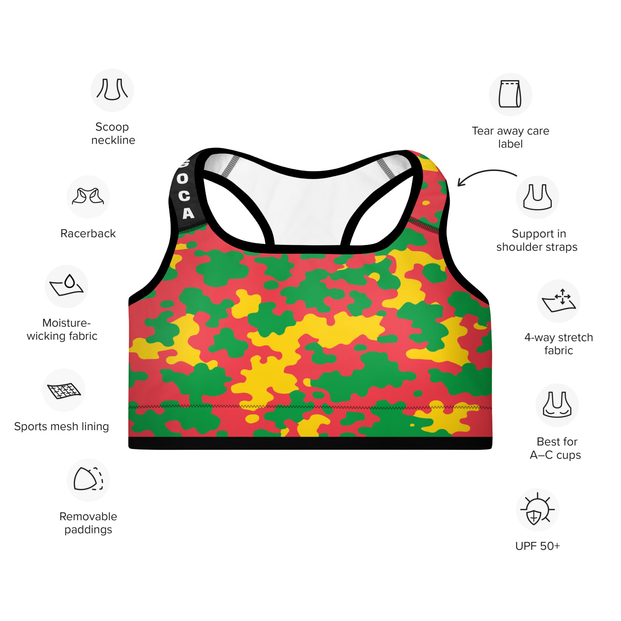 Grenanda CAMO Padded Sports Bra-Fete Massive