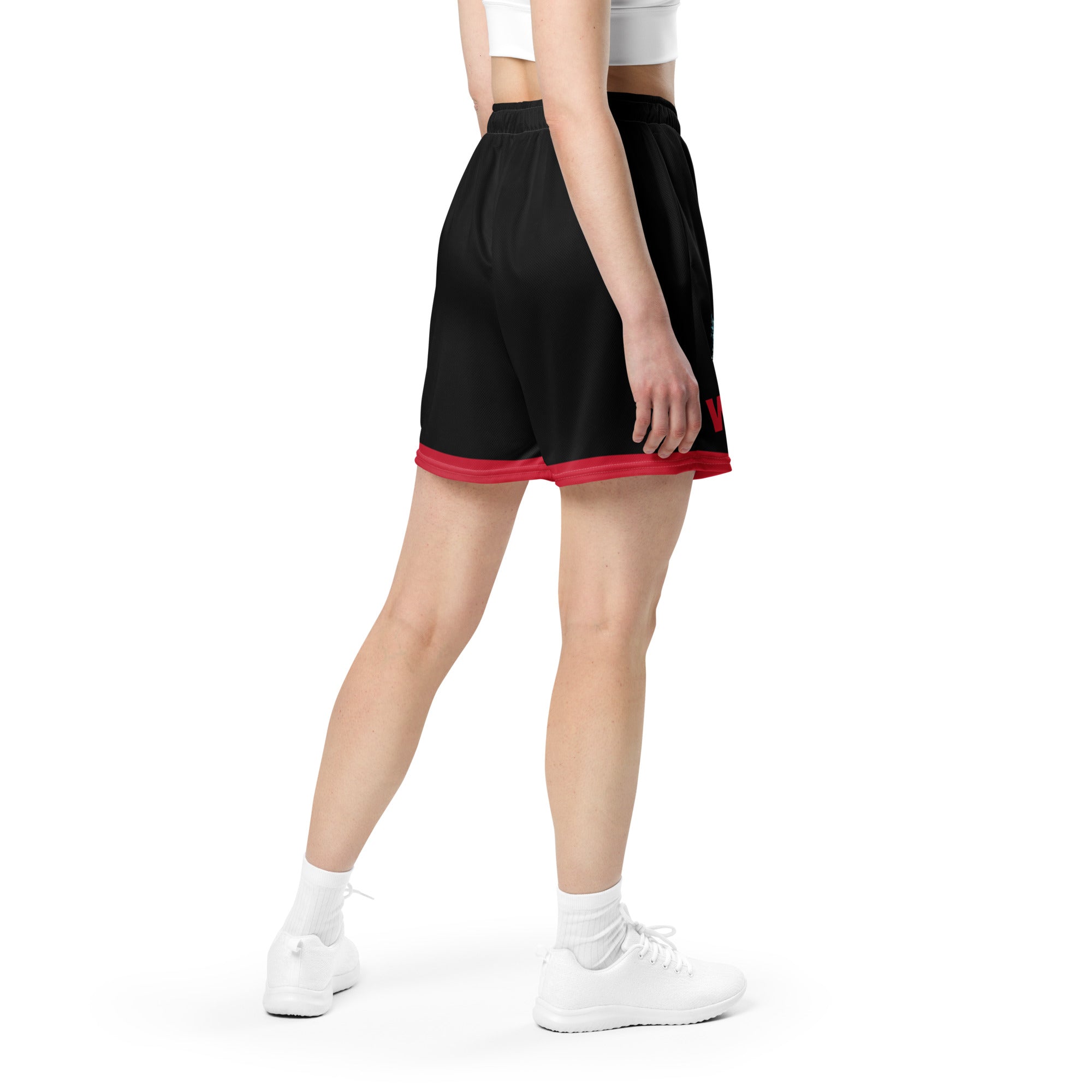 Exercise with WUK - Unisex mesh shorts (Black with red trim)-Fete Massive