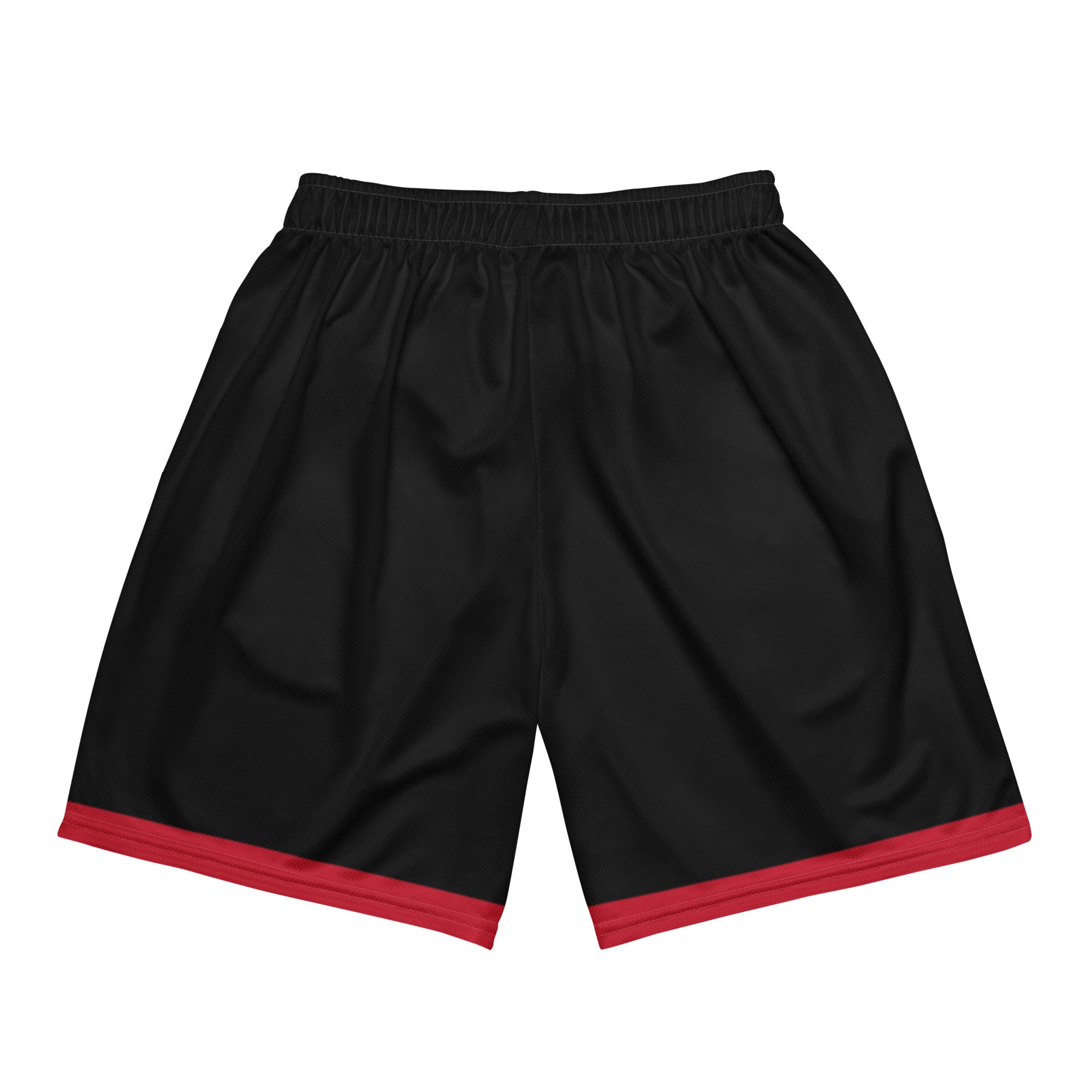 Exercise with WUK - Unisex mesh shorts (Black with red trim)-Fete Massive