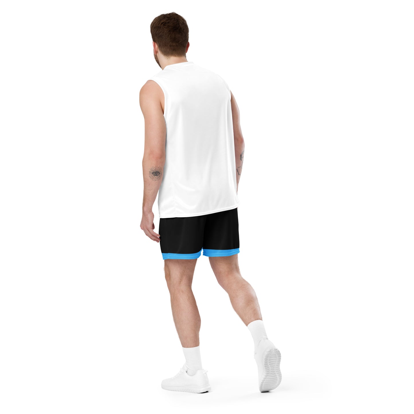 Exercise with WUK - Unisex mesh shorts (Black with blue trim)