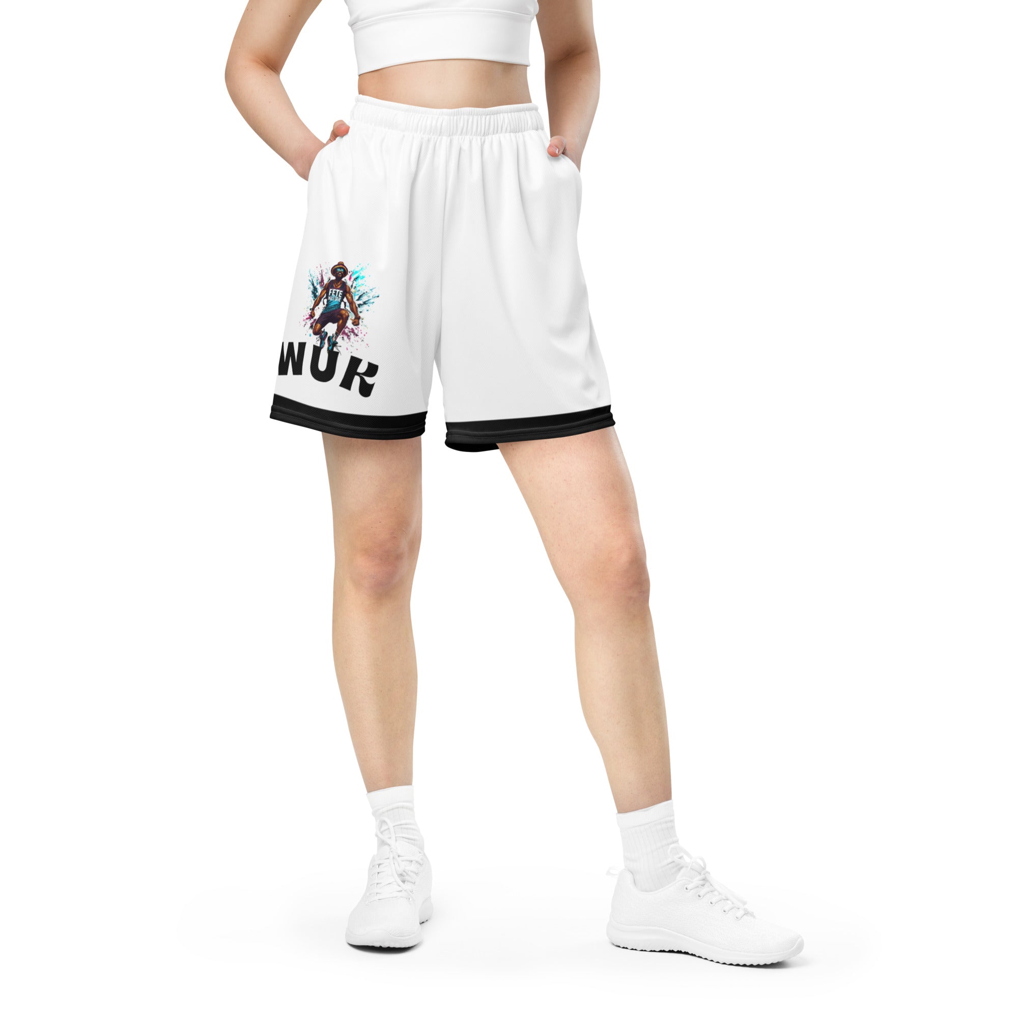 Exercise with WUK - Unisex mesh shorts (Black Trim)-Fete Massive