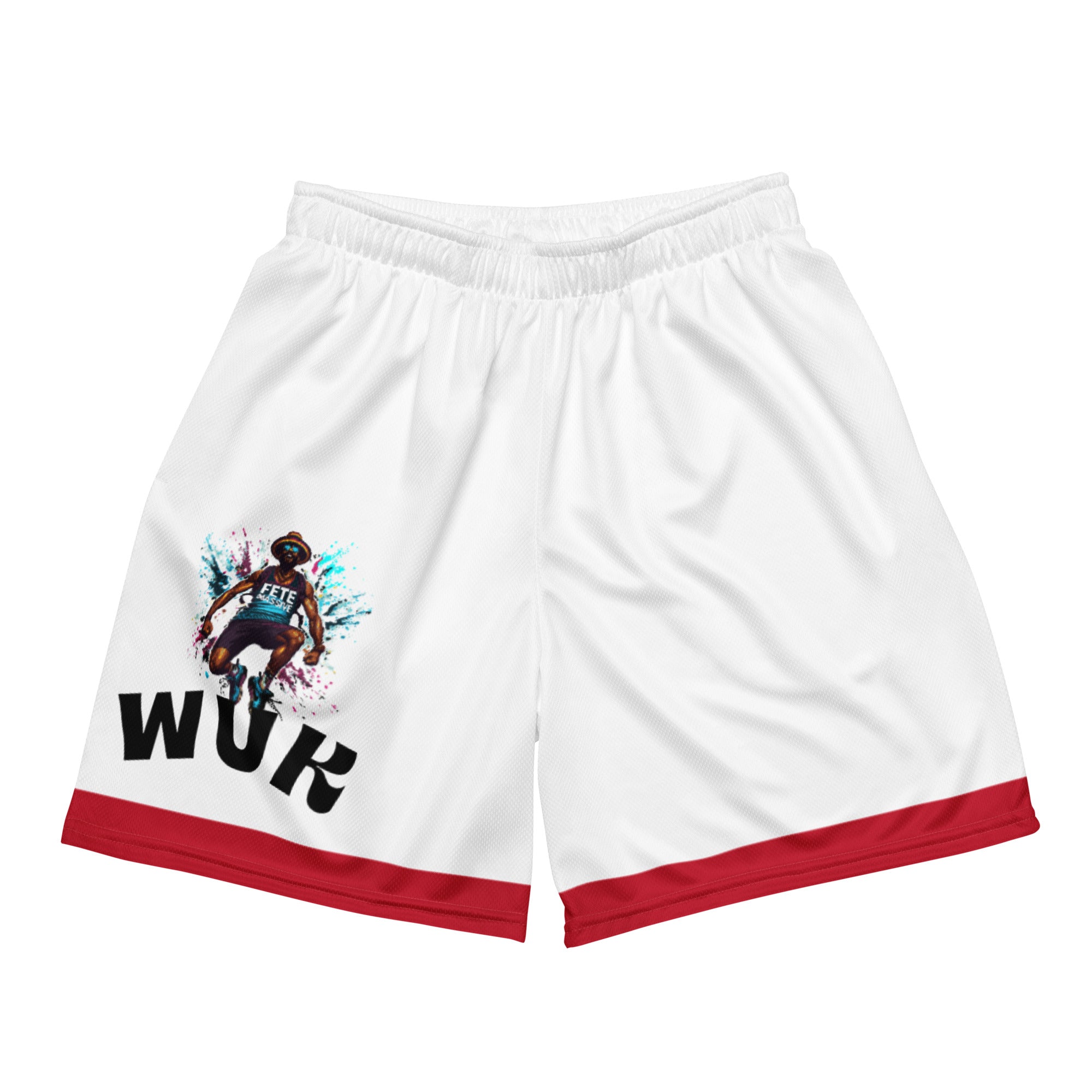 Exercise with WUK - Unisex mesh shorts (Red trim)-Fete Massive