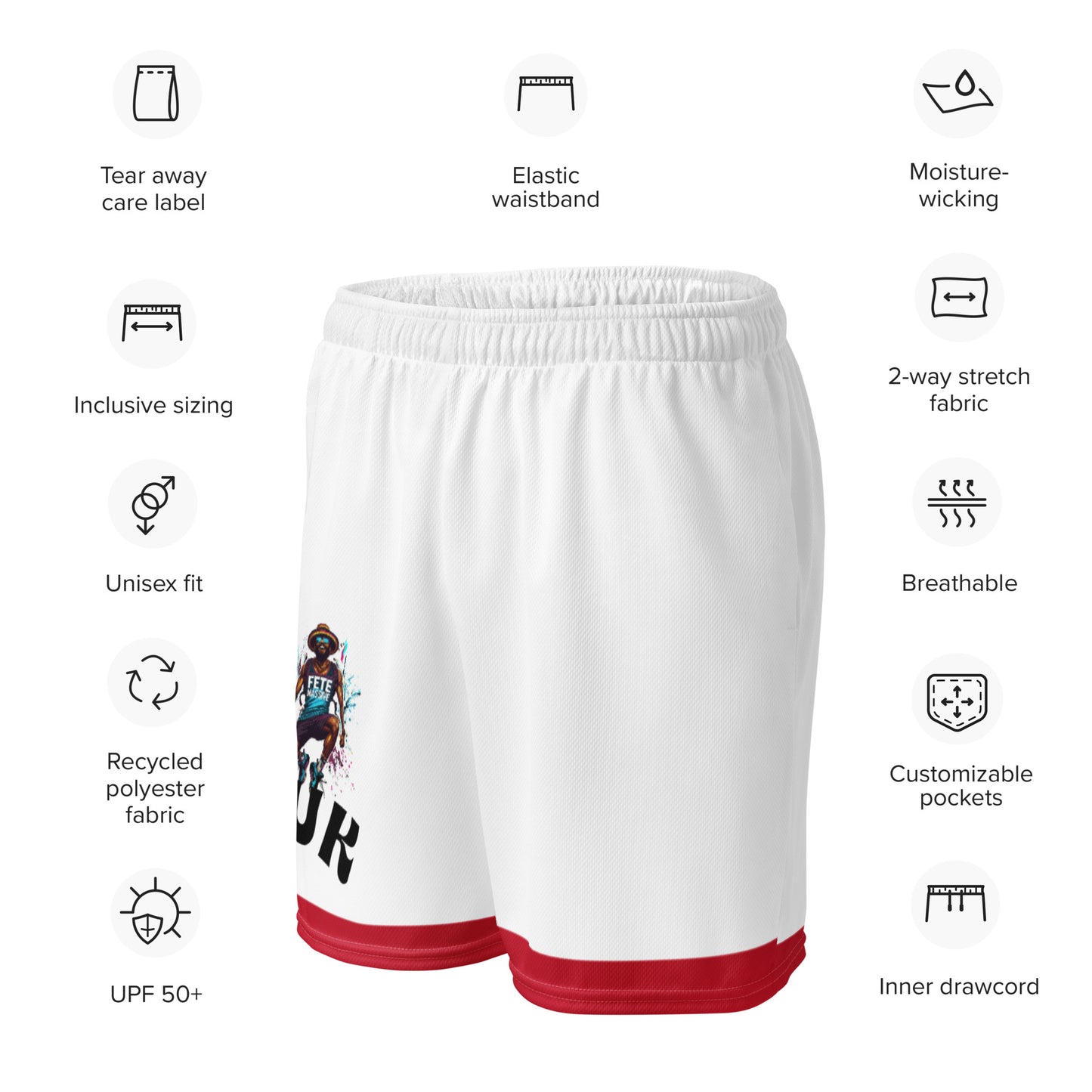 Exercise with WUK - Unisex mesh shorts (Red trim)