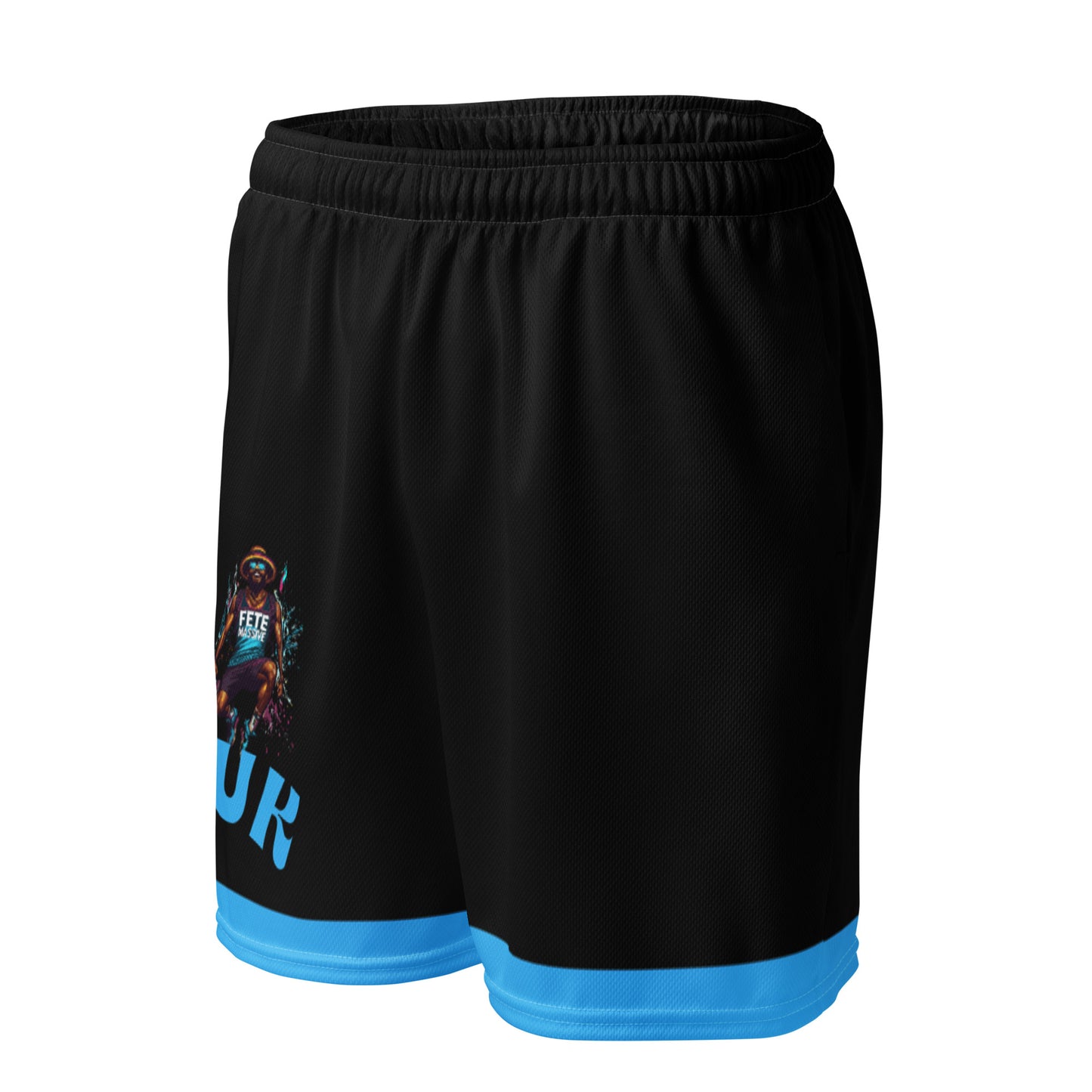 Exercise with WUK - Unisex mesh shorts (Black with blue trim)