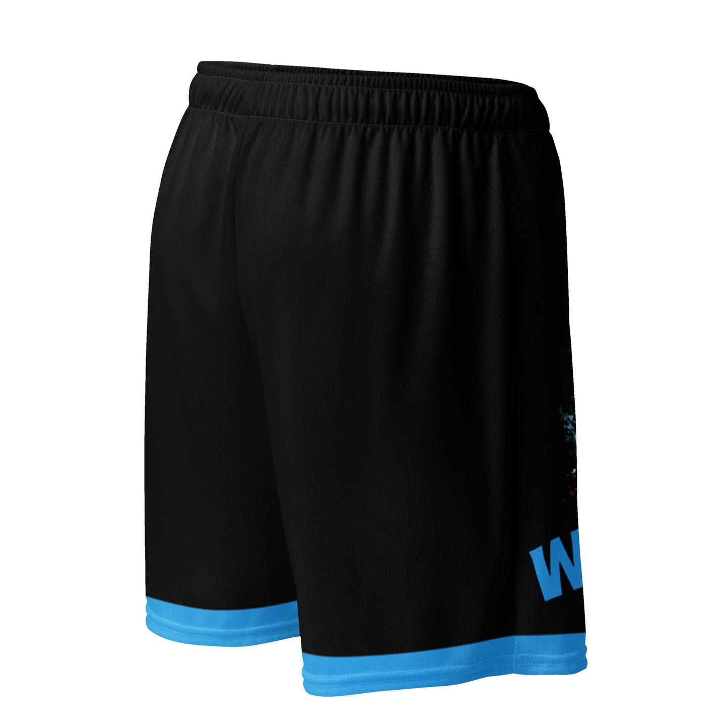 Exercise with WUK - Unisex mesh shorts (Black with blue trim)