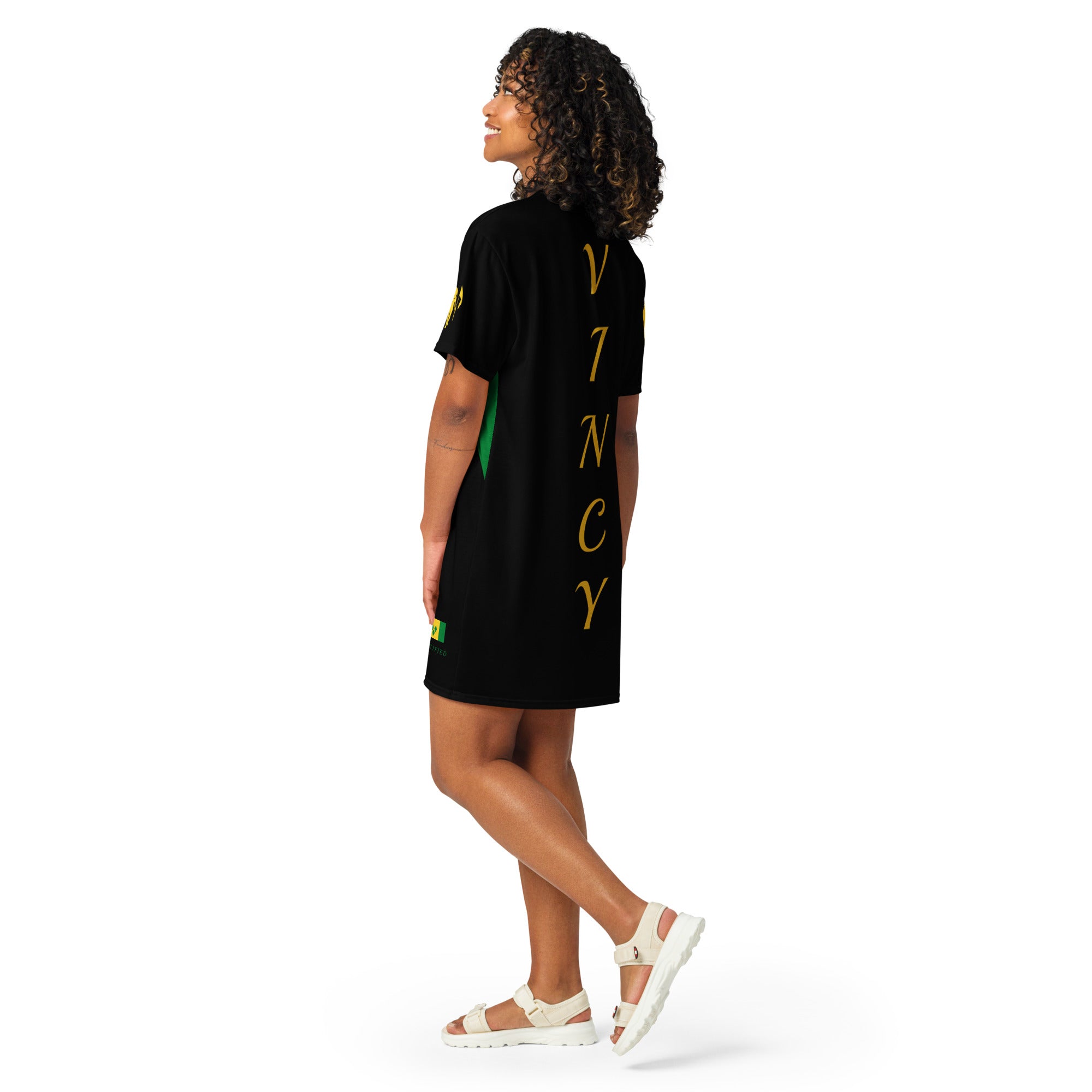 Saint Vincent Flag Color Lines T-shirt dress (Black)-Fete Massive