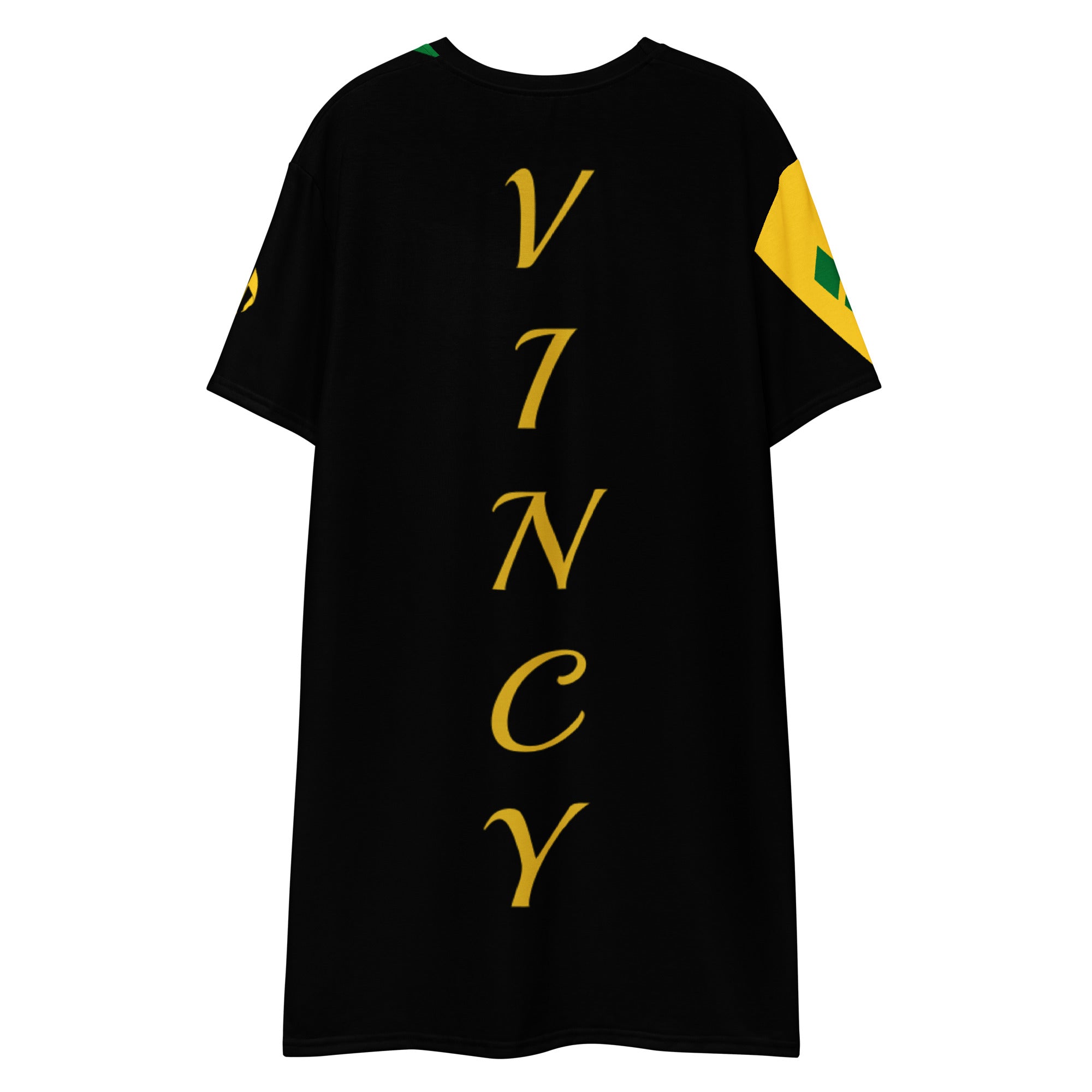 Saint Vincent Flag Color Lines T-shirt dress (Black)-Fete Massive