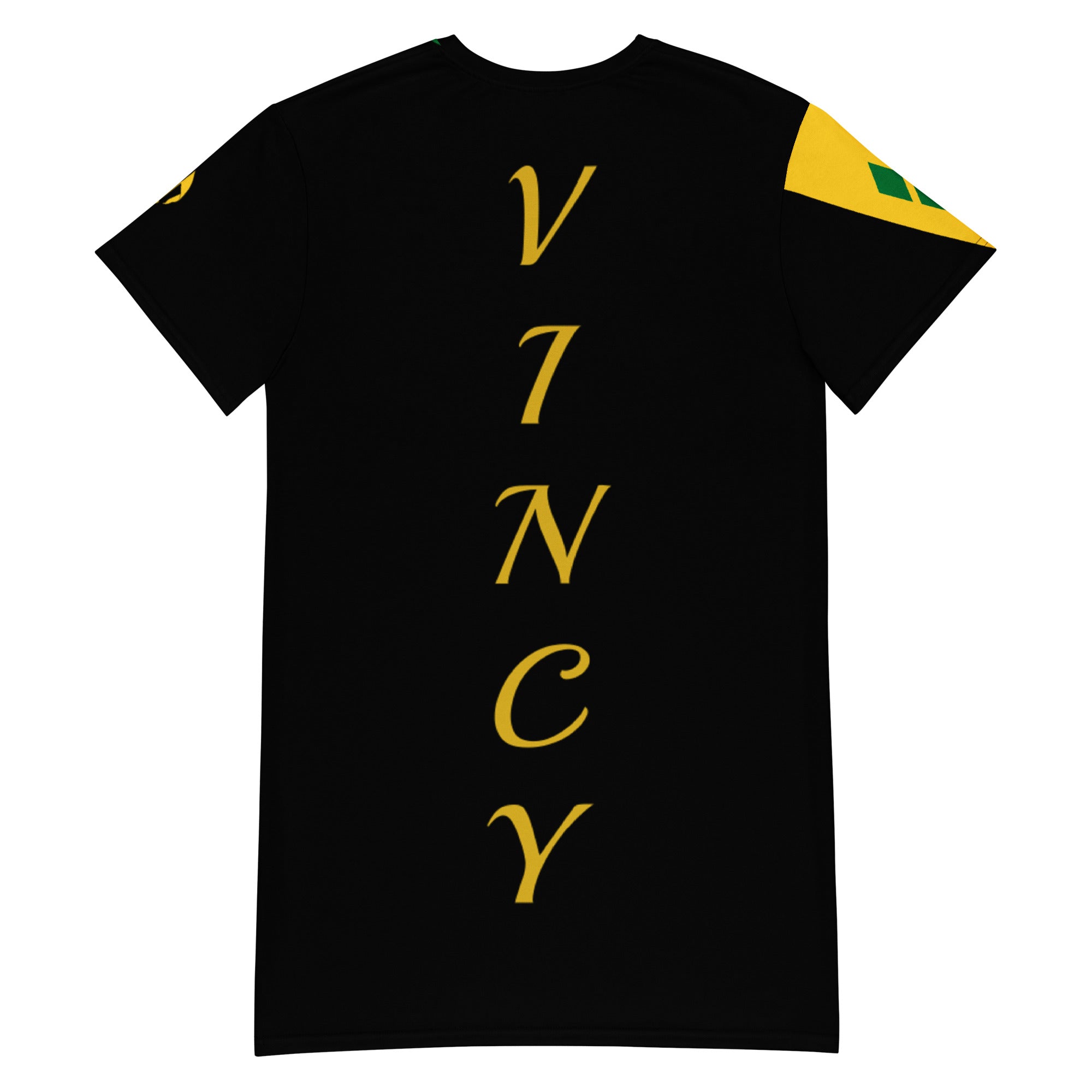 Saint Vincent Flag Color Lines T-shirt dress (Black)-Fete Massive