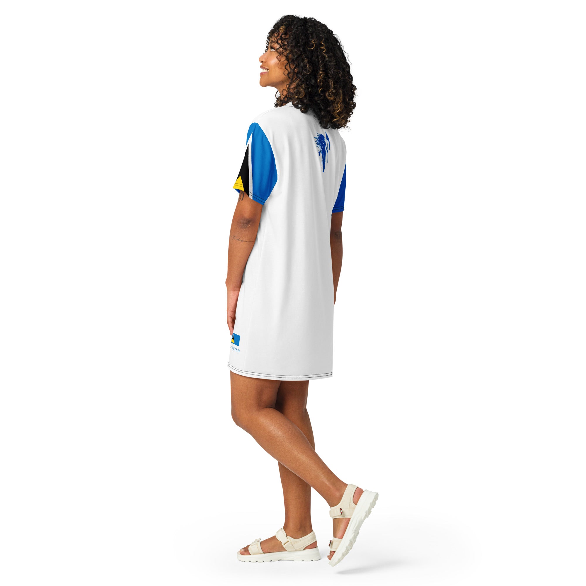 St. Lucia T-shirt dress (White) Flag Sleeve-Fete Massive