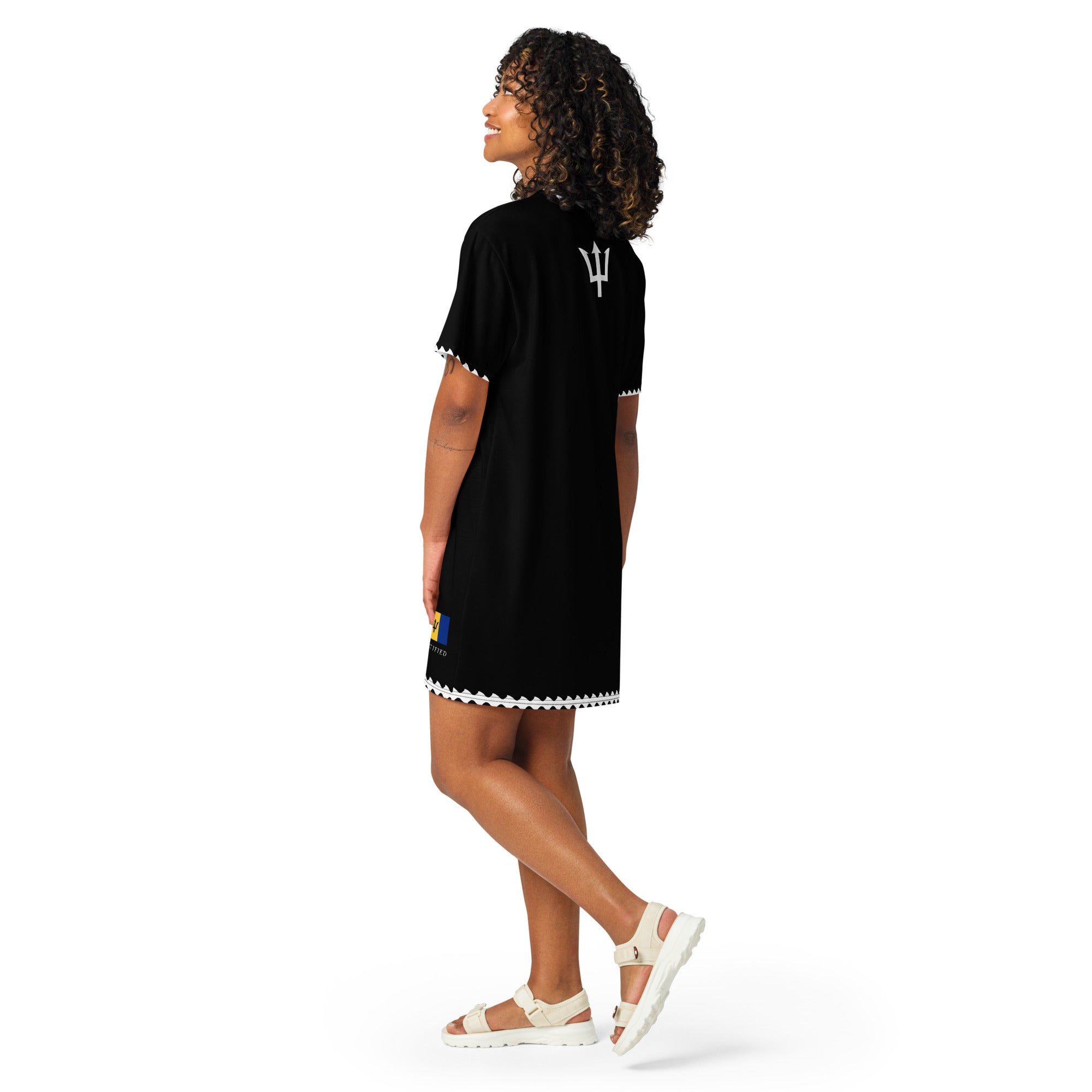 Barbadaos T-shirt dress (Black with White Trim)-Fete Massive