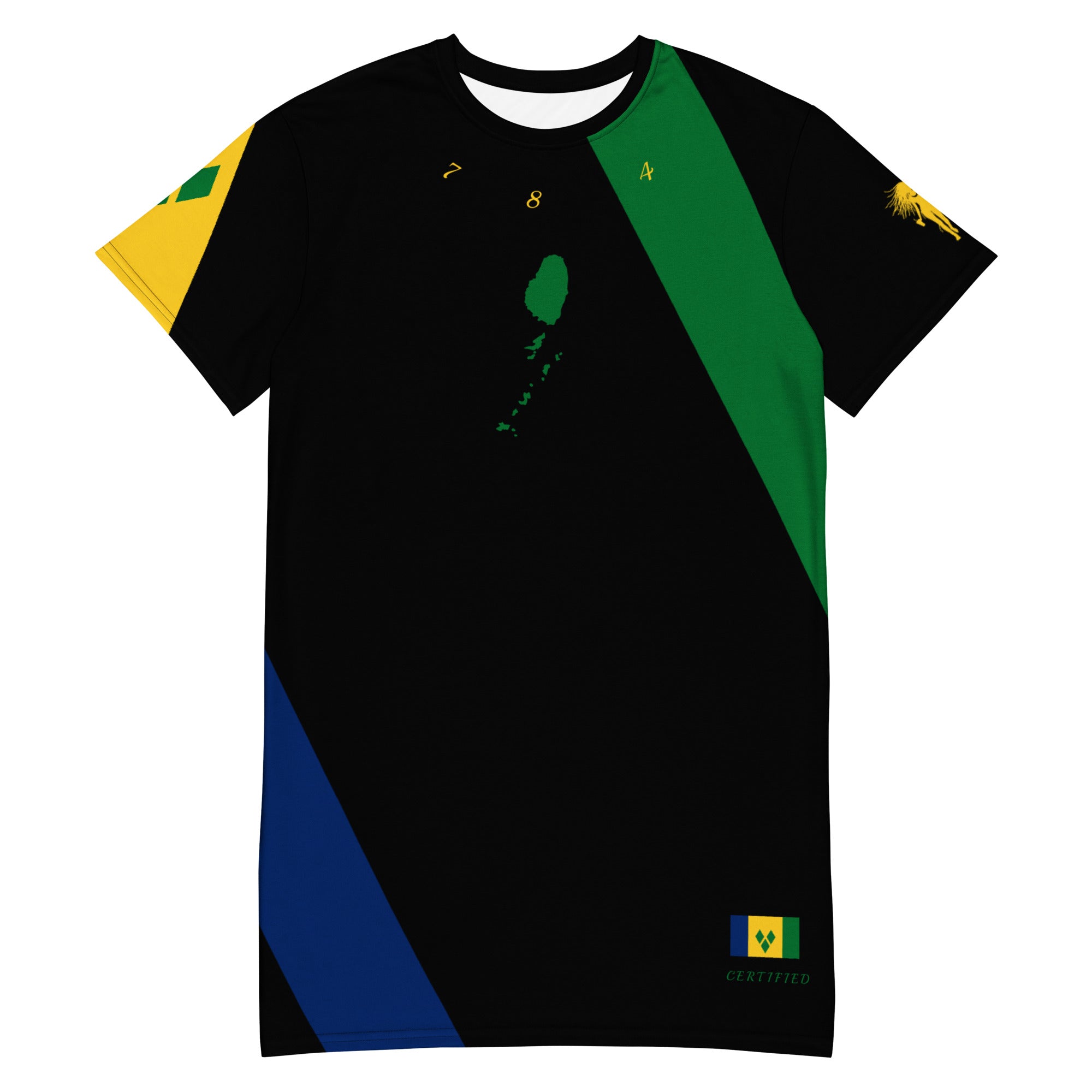 Saint Vincent Flag Color Lines T-shirt dress (Black)-Fete Massive