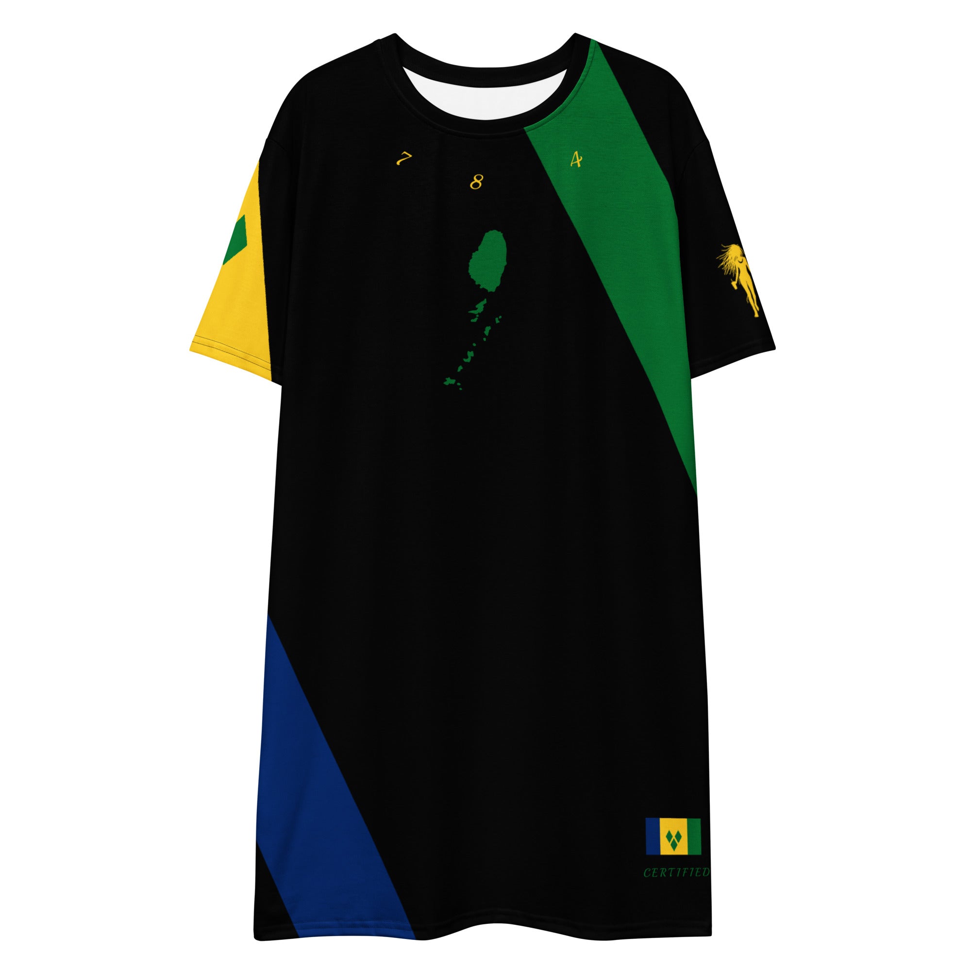 Saint Vincent Flag Color Lines T-shirt dress (Black)-Fete Massive