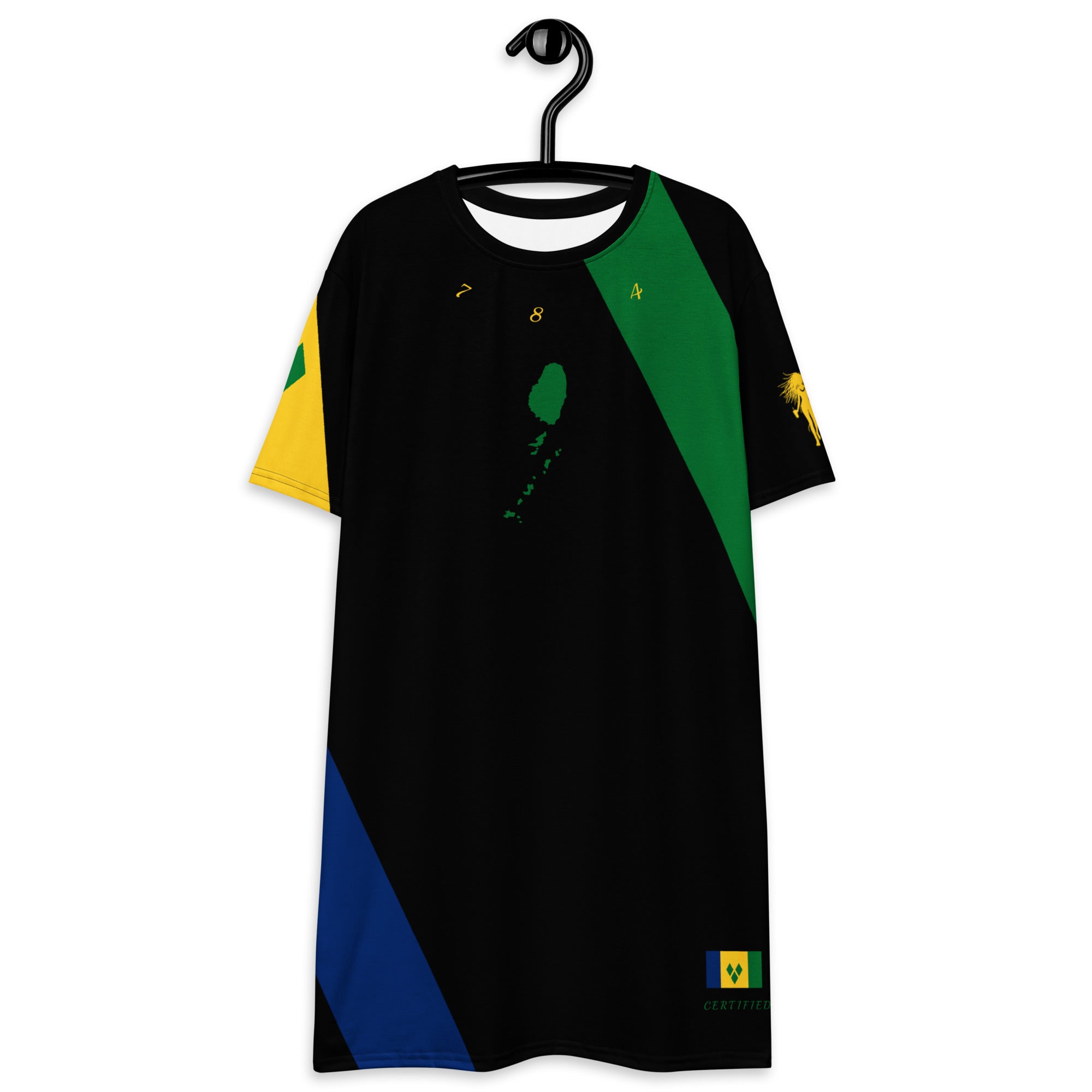 Saint Vincent Flag Color Lines T-shirt dress (Black)-Fete Massive