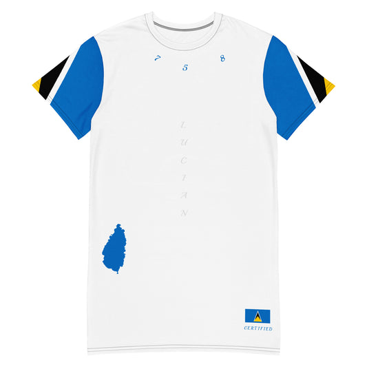 St. Lucia T-shirt dress (White) Flag Sleeve-Fete Massive