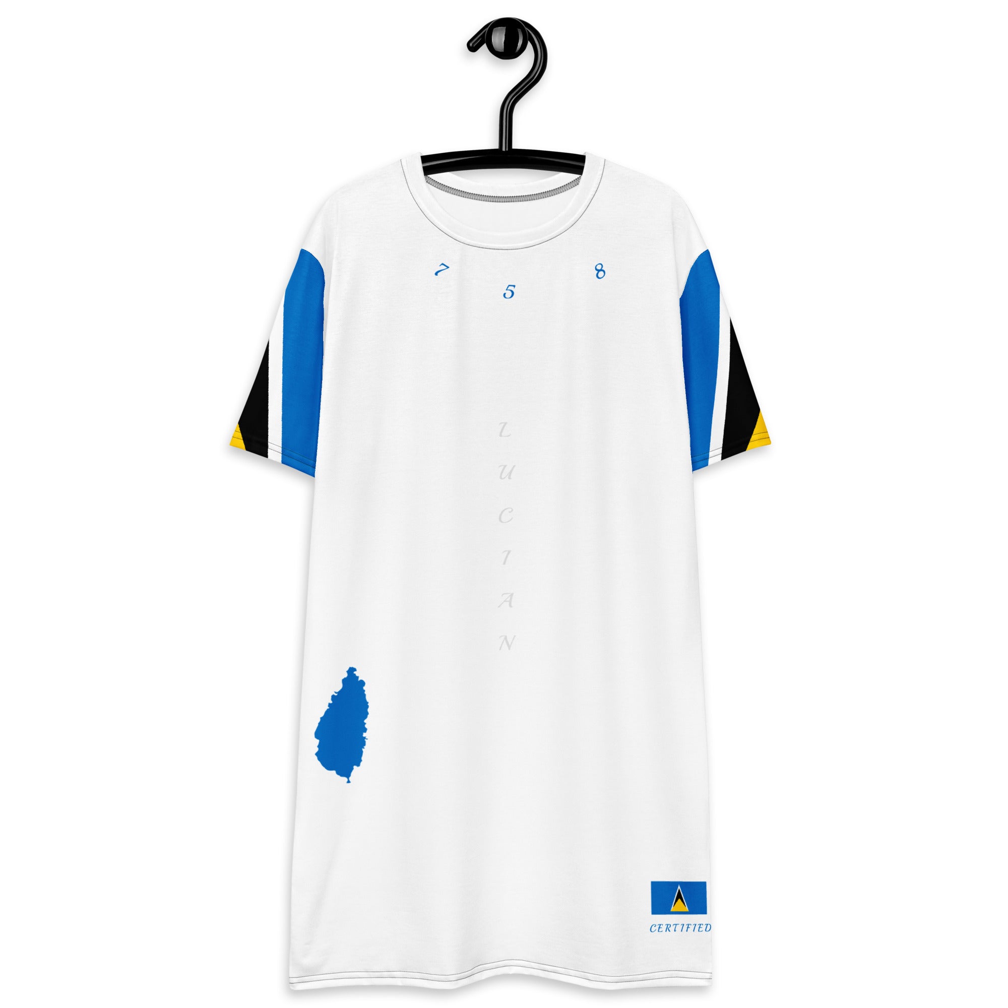 St. Lucia T-shirt dress (White) Flag Sleeve-Fete Massive